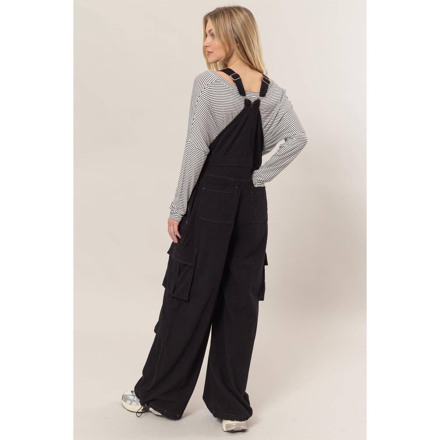 Black Corduroy Cargo Overalls