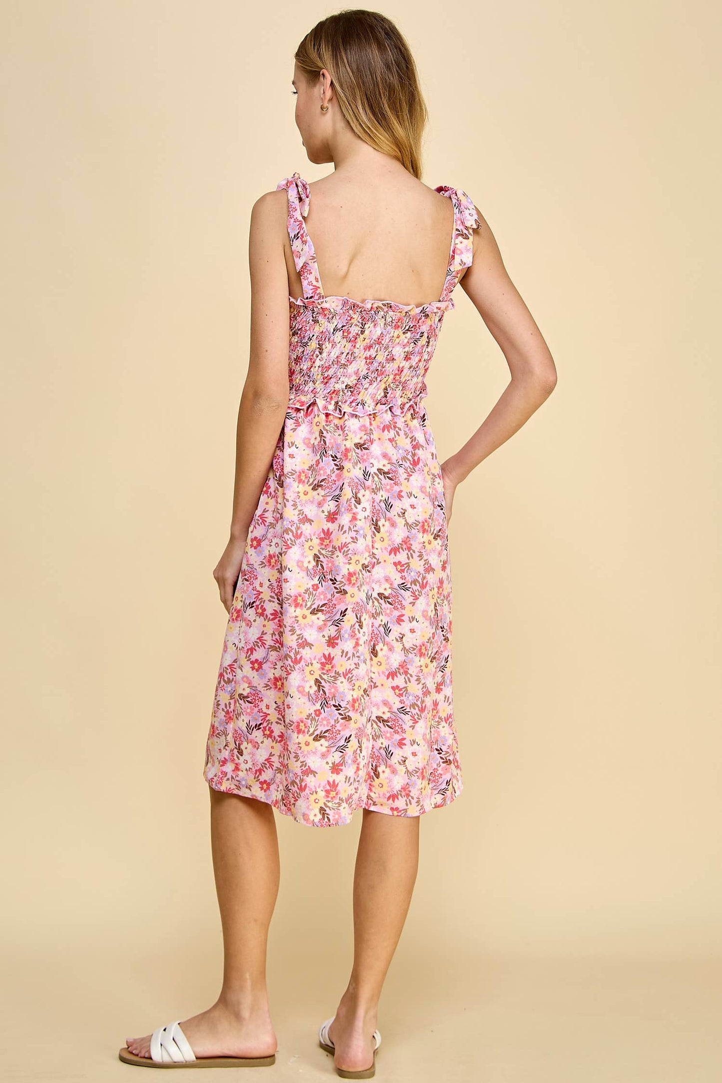 PINK FLORAL MIDI DRESS
