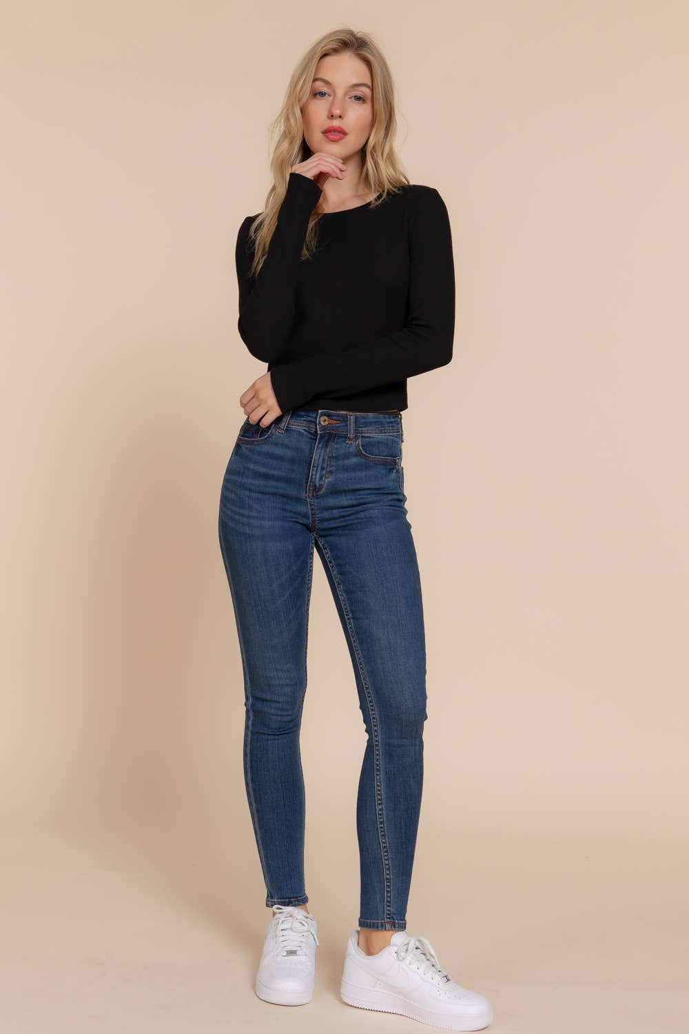 Long Sleeve Crew Neck Thermal Crop Knit Top