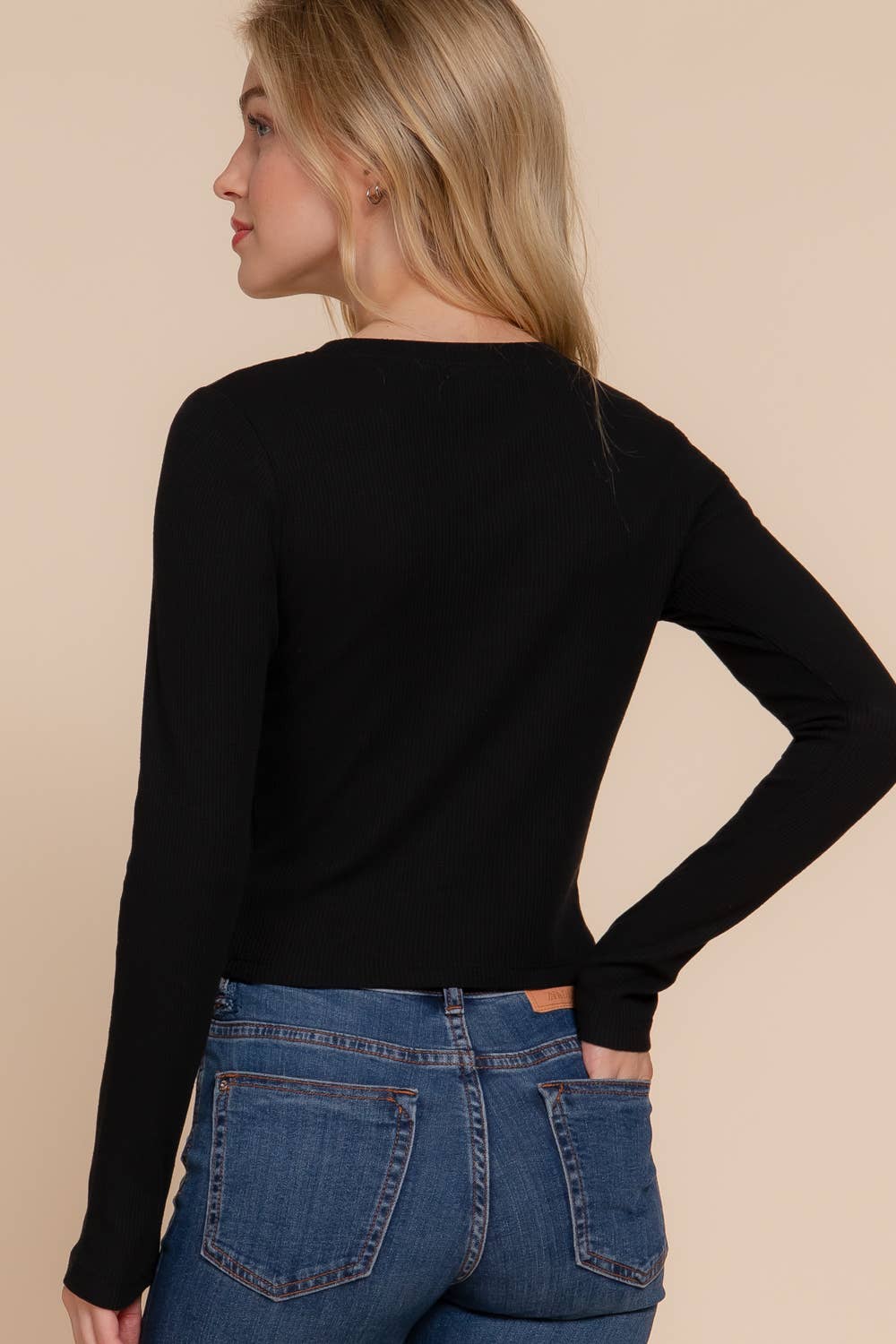 Long Sleeve Crew Neck Thermal Crop Knit Top
