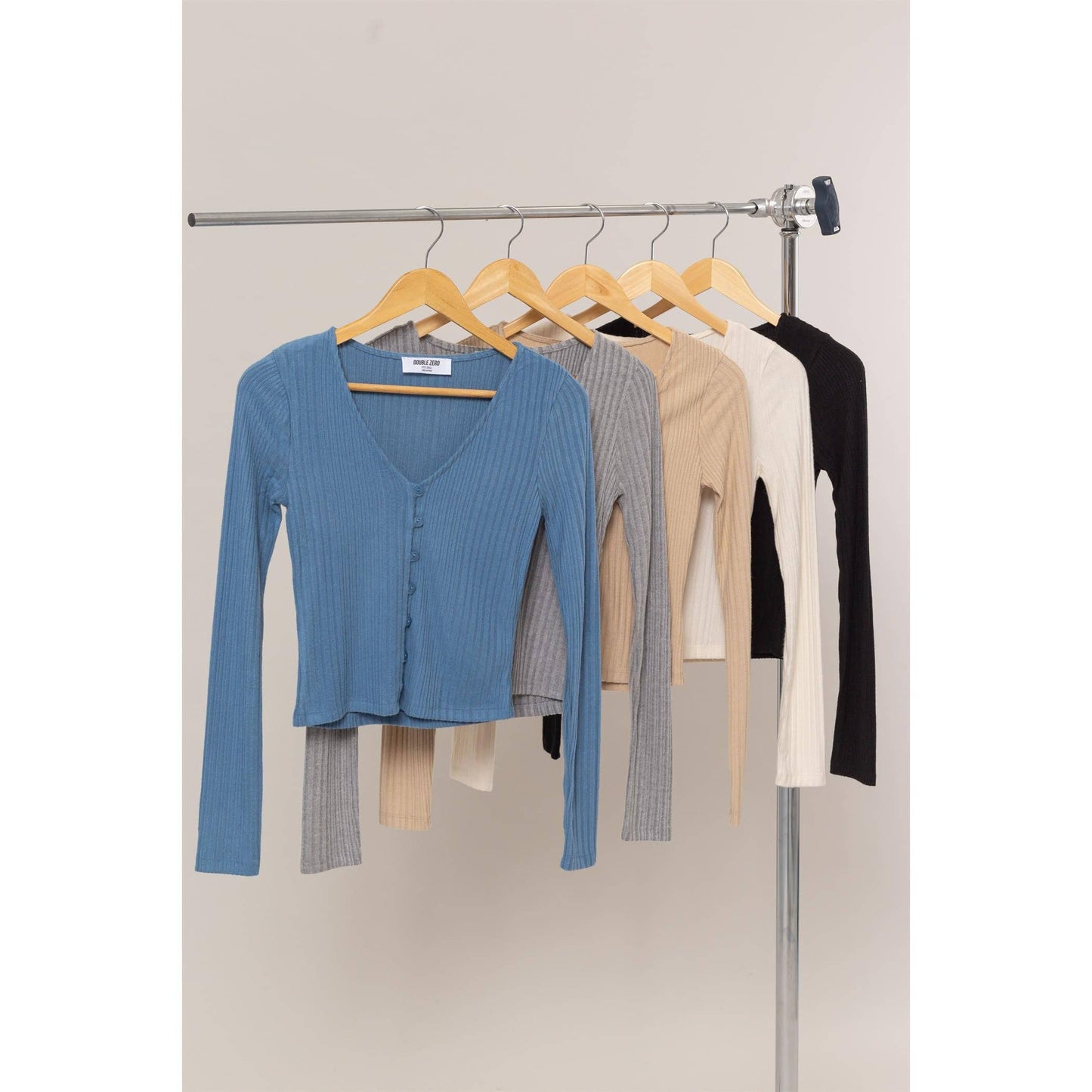 Blue Ribbed Button-Front Top