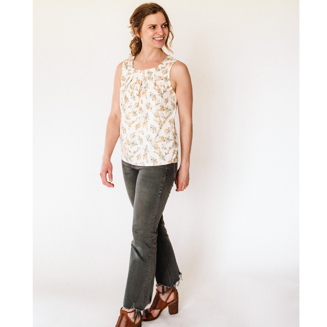 Cream Floral Tank Top