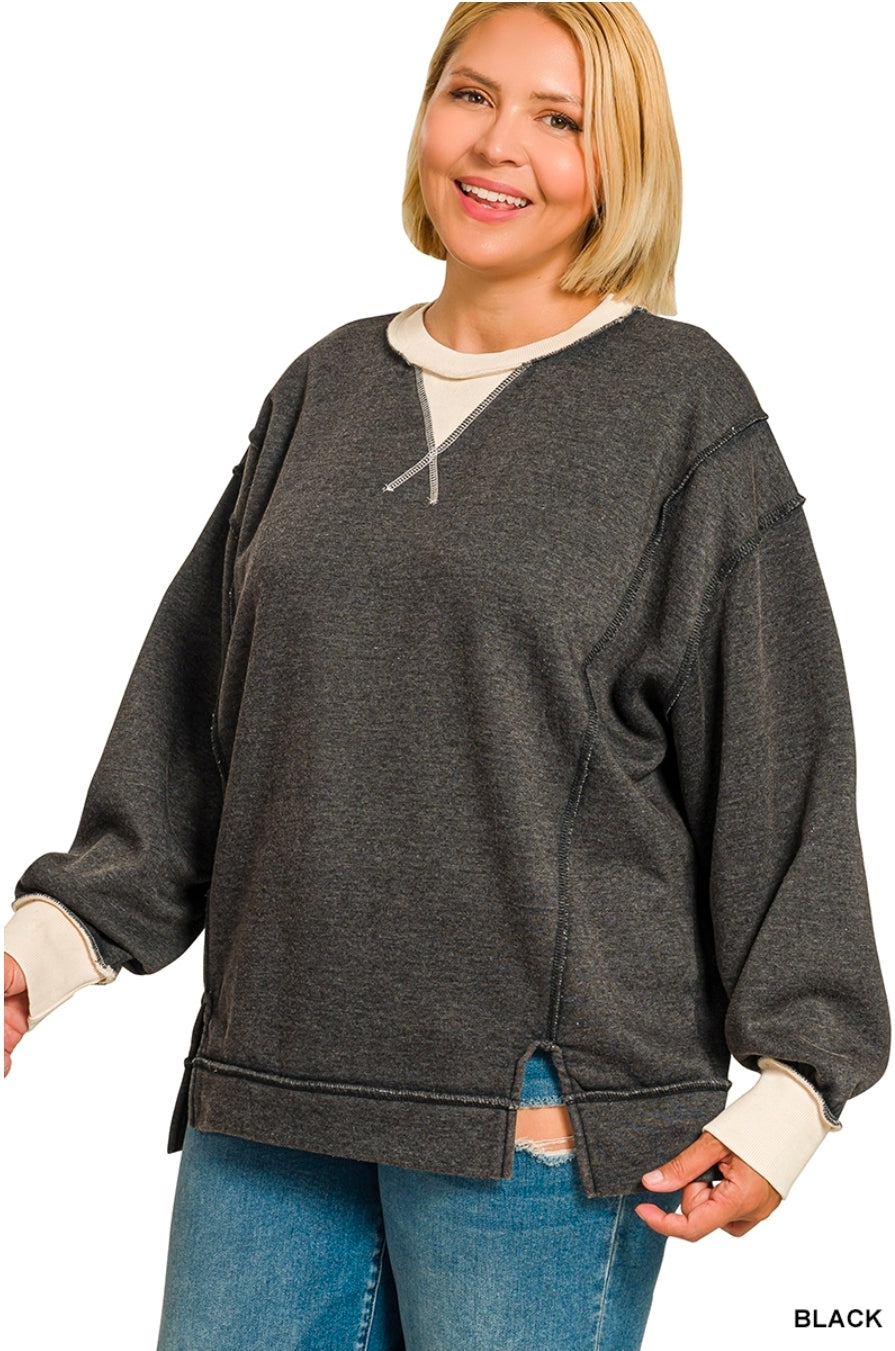 Plus Black Acid Wash Sweatshirt