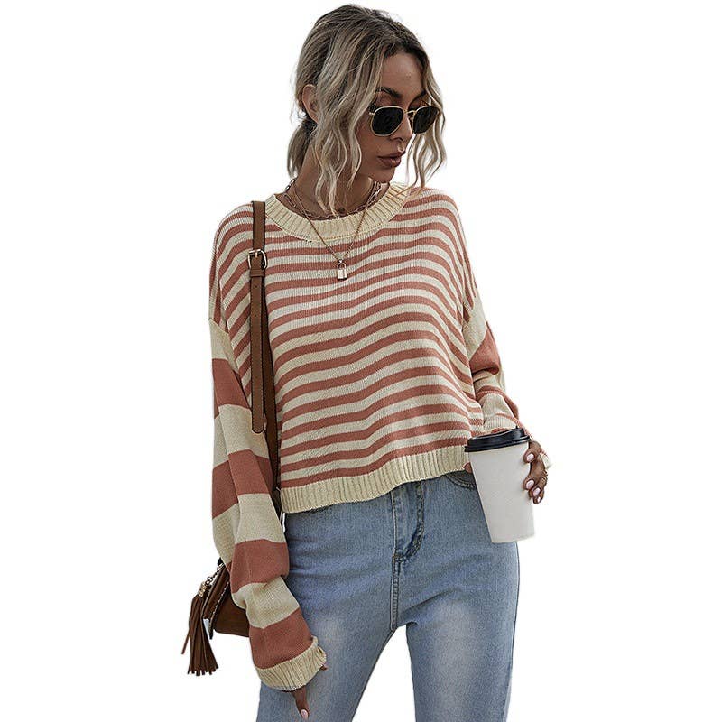 Orange STRIPED PULLOVER SWEATER