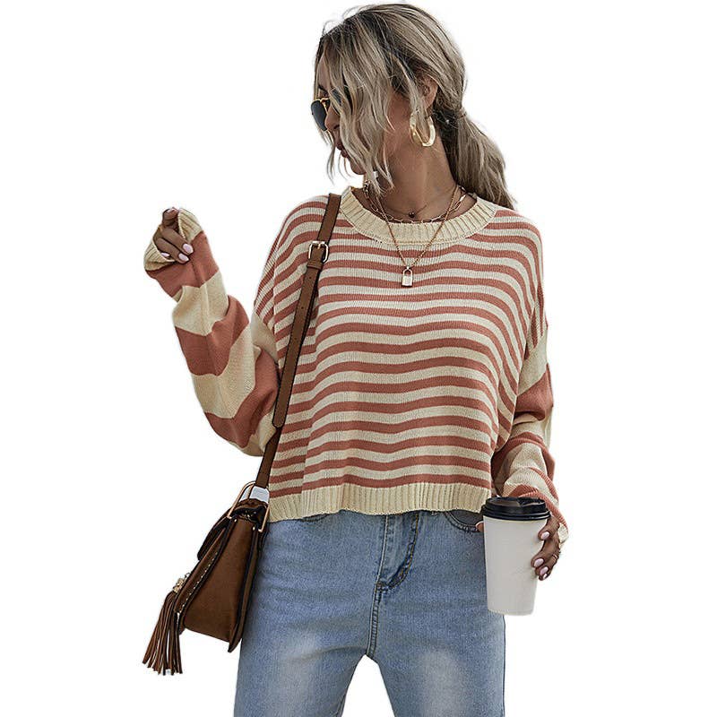 Orange STRIPED PULLOVER SWEATER
