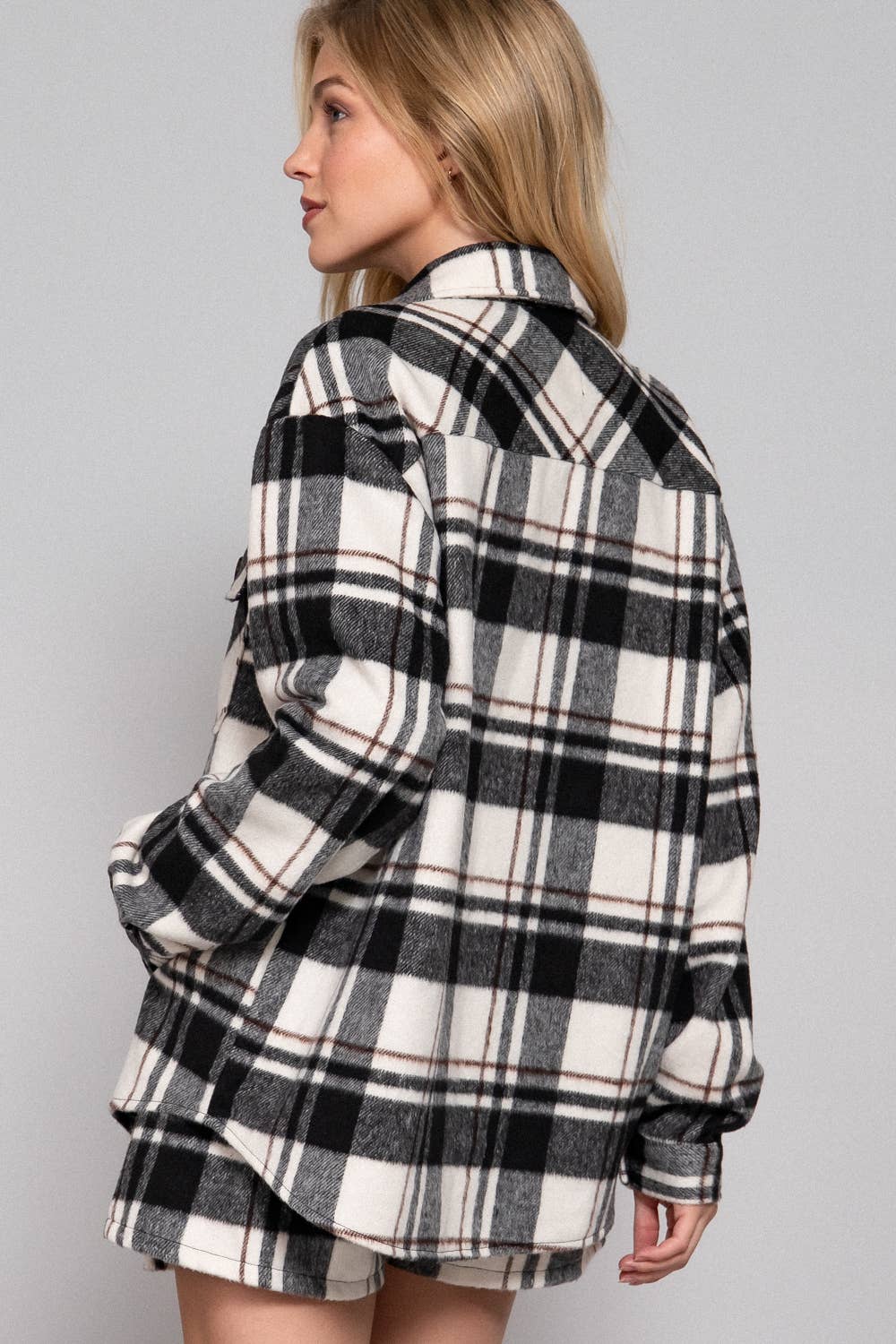 Long Sleeve Wool Blend Plaid Button Down Casual Jacket