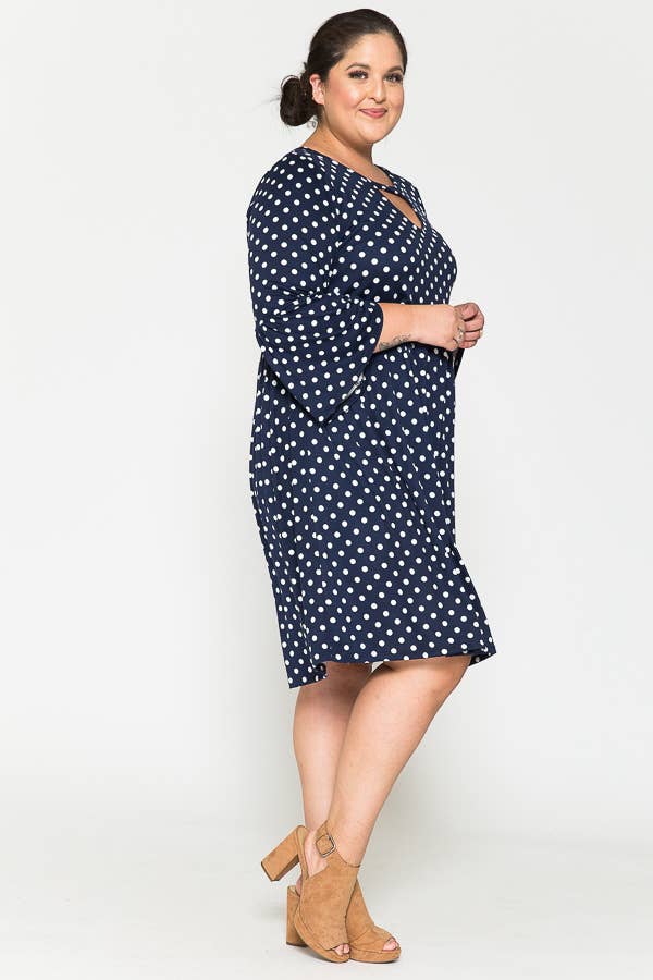 Plus Size Polka Dot Ruffle Sleeve Babydoll Midi Dress