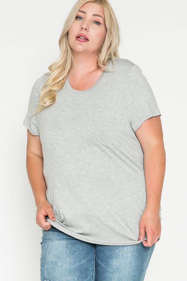 Plus Size Round Neck Solid Basic Side Shirring Blouse Top