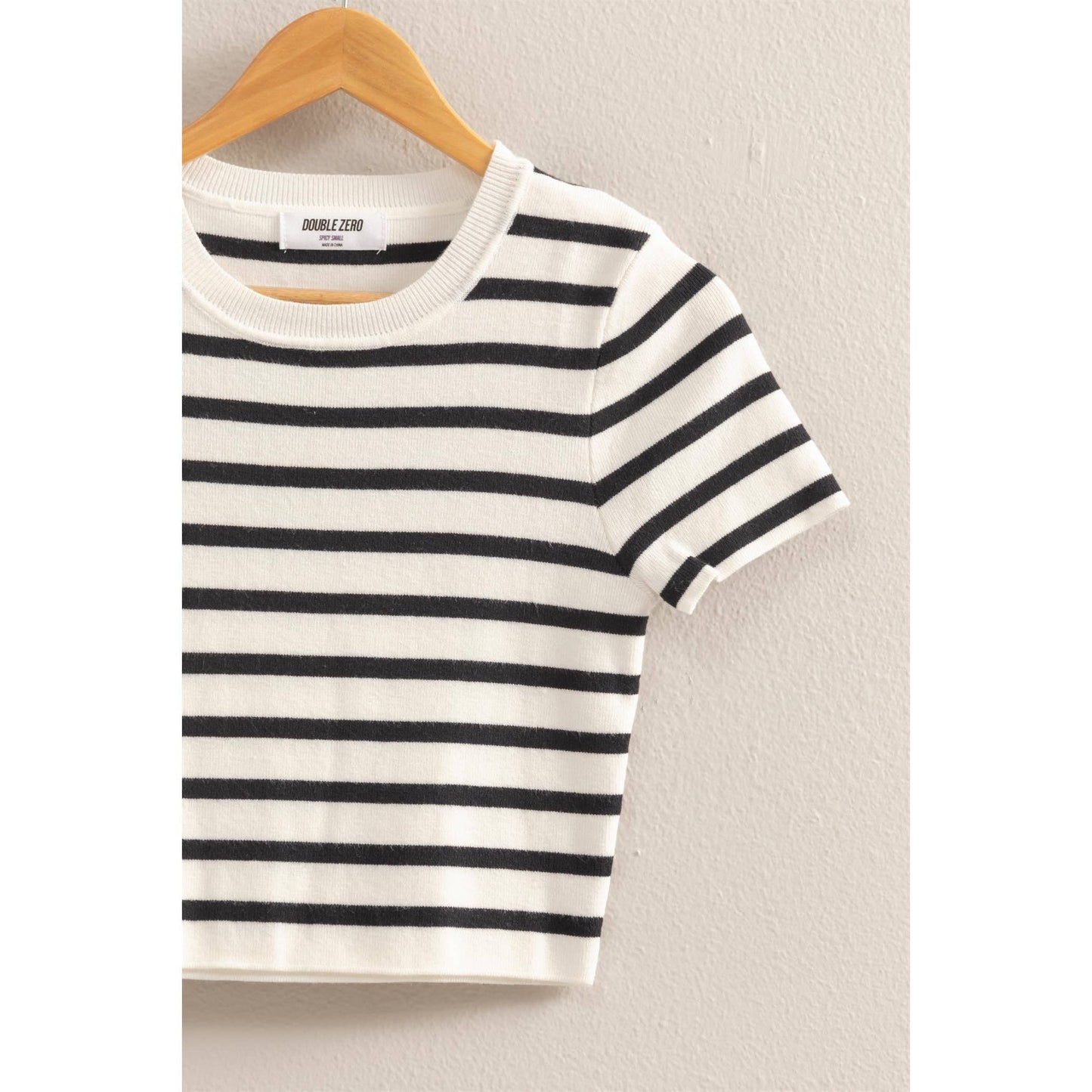 Striped Short Sleeve Crew Neck Crop Top