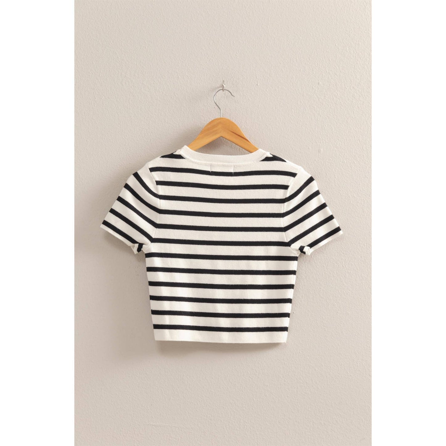 Striped Short Sleeve Crew Neck Crop Top