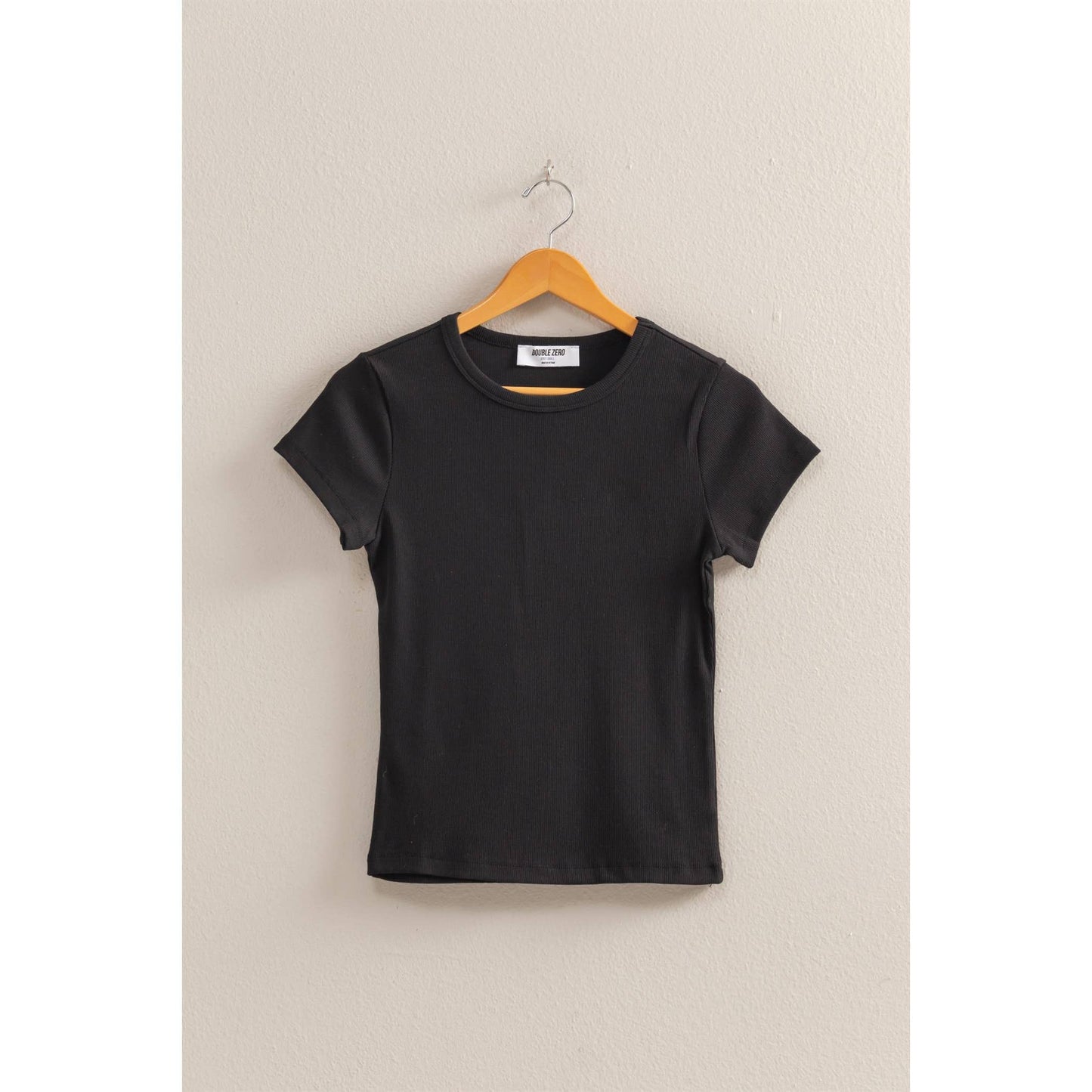 Black Ribbed Crew Neck Short Sleeve Top