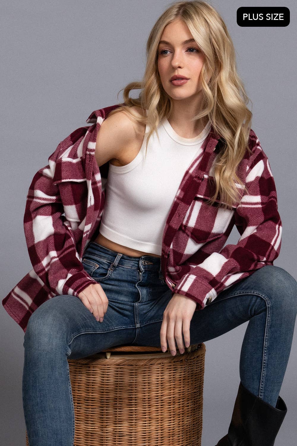 Plus Burgundy Shacket