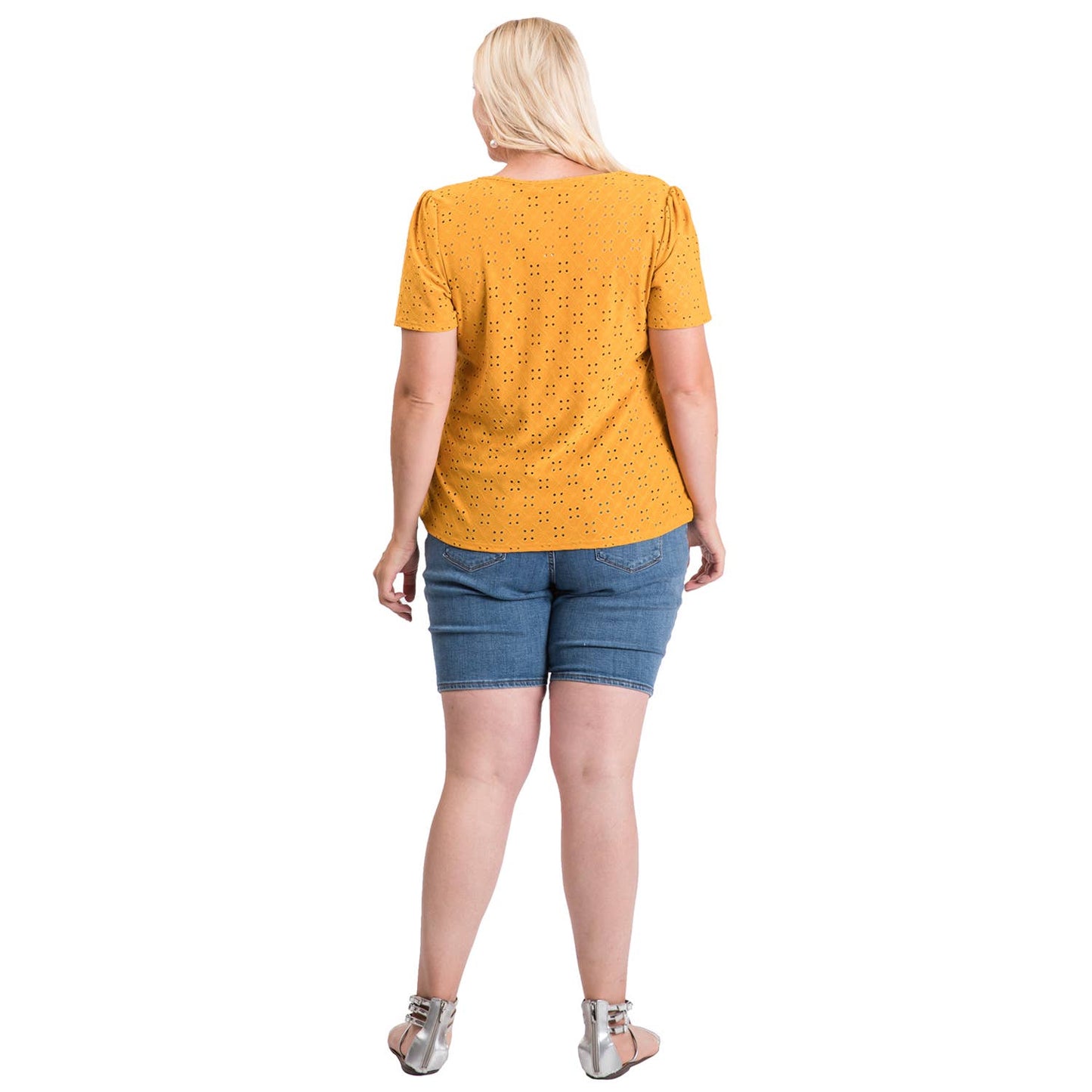 Plus Size Spring Eyelet Solid Knit Top