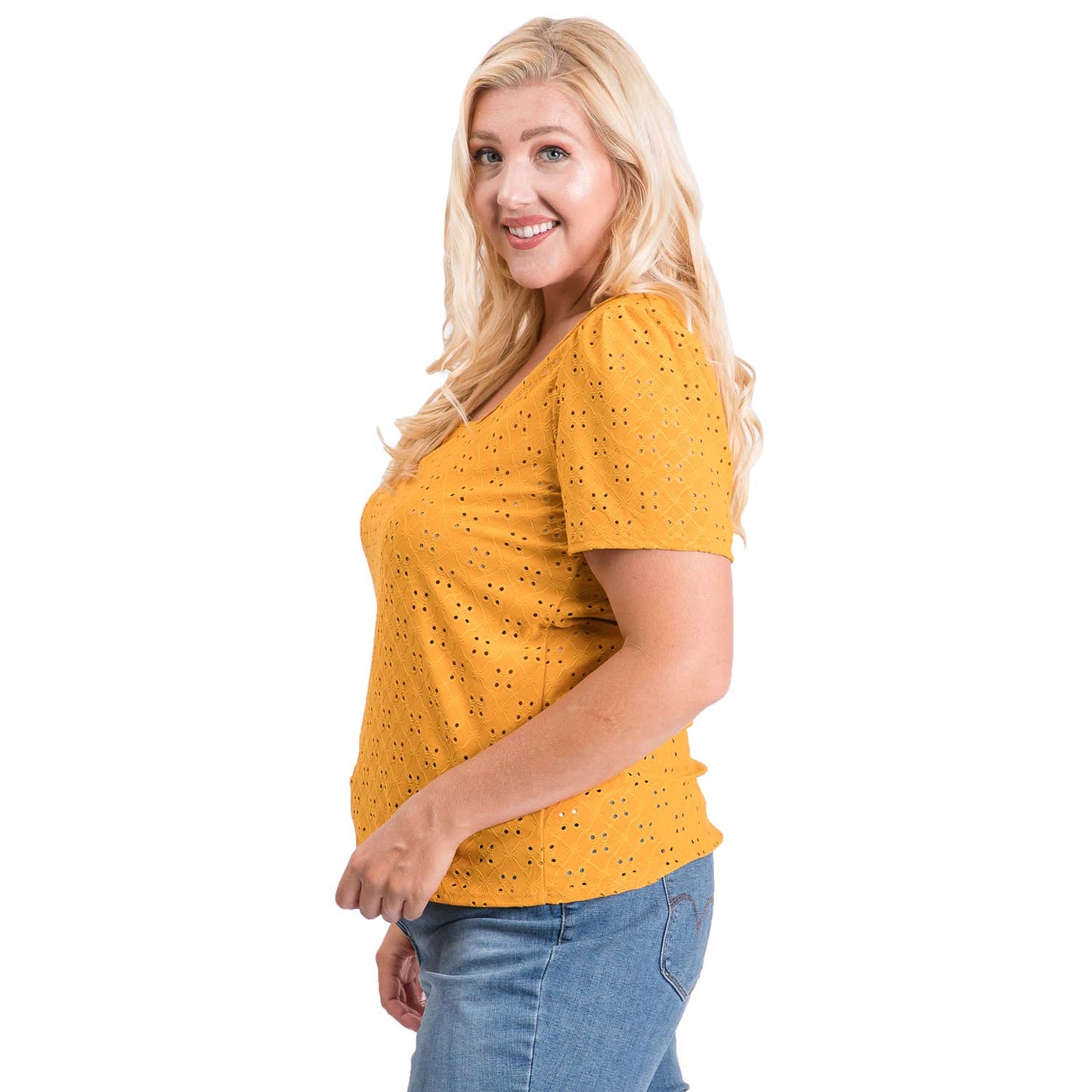 Plus Size Spring Eyelet Solid Knit Top