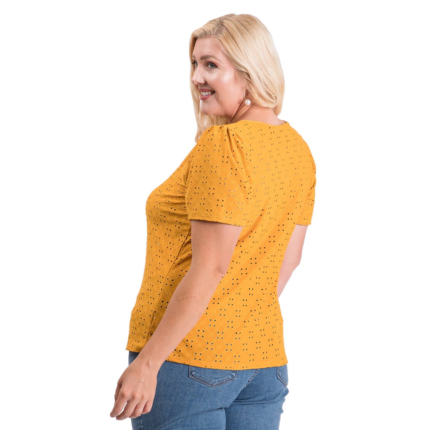 Plus Size Spring Eyelet Solid Knit Top