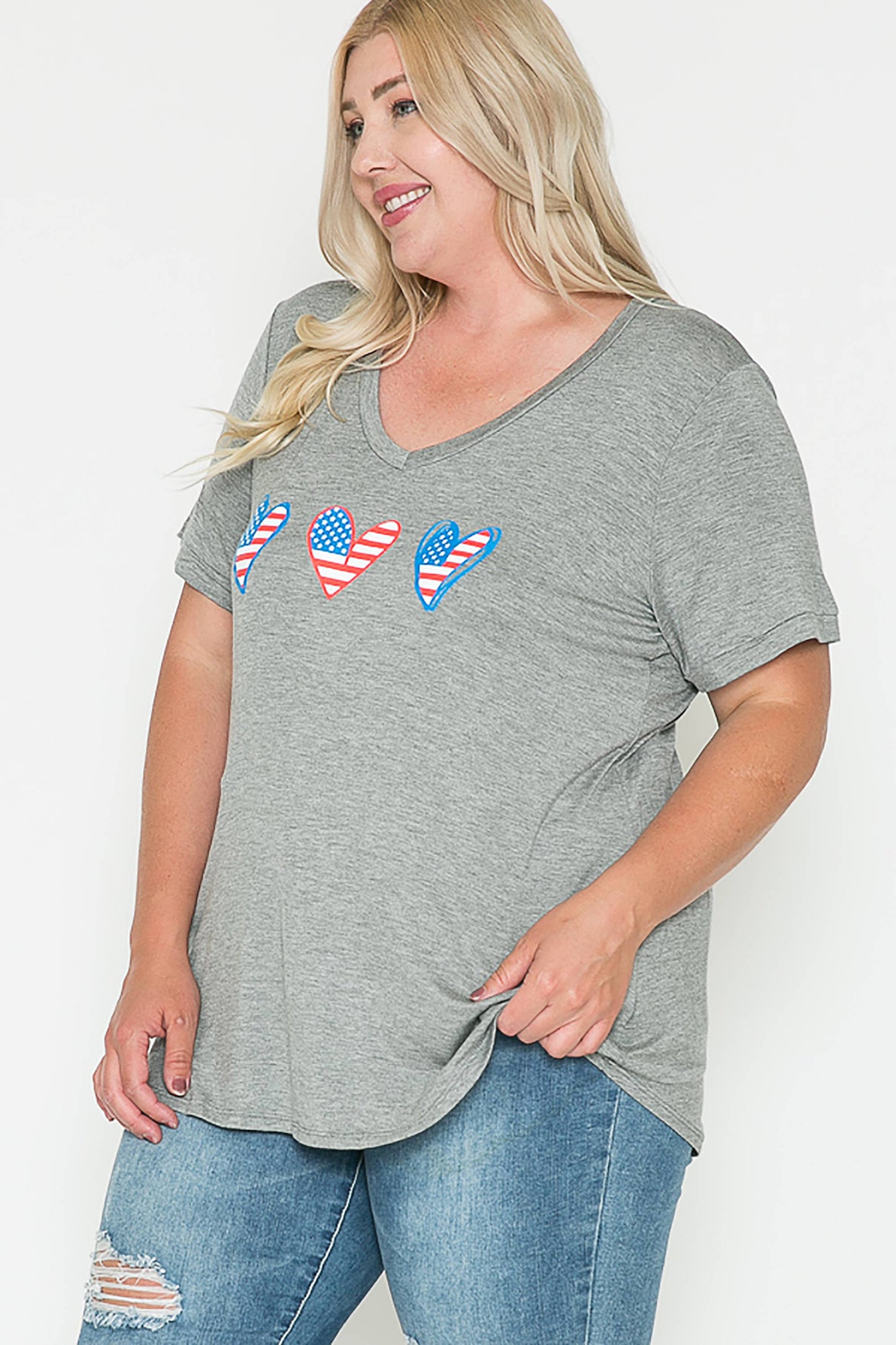 Plus Size 3 Heart Shape U.S. Flag Graphic T