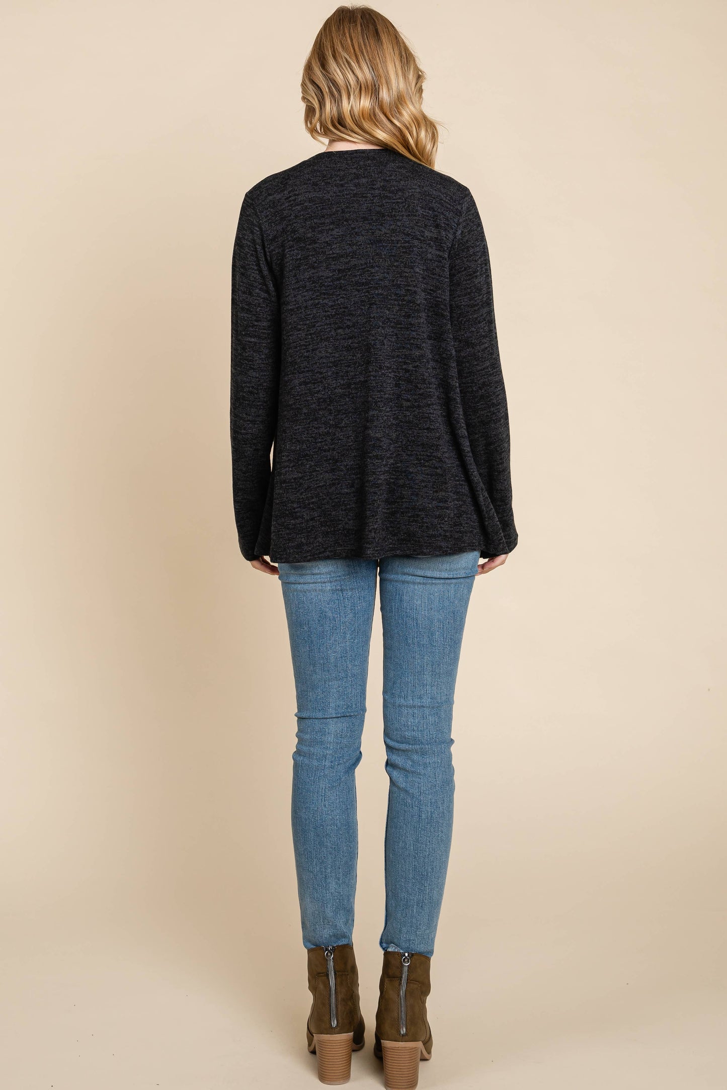 Rust Solid Knit Open Front Cardigan: