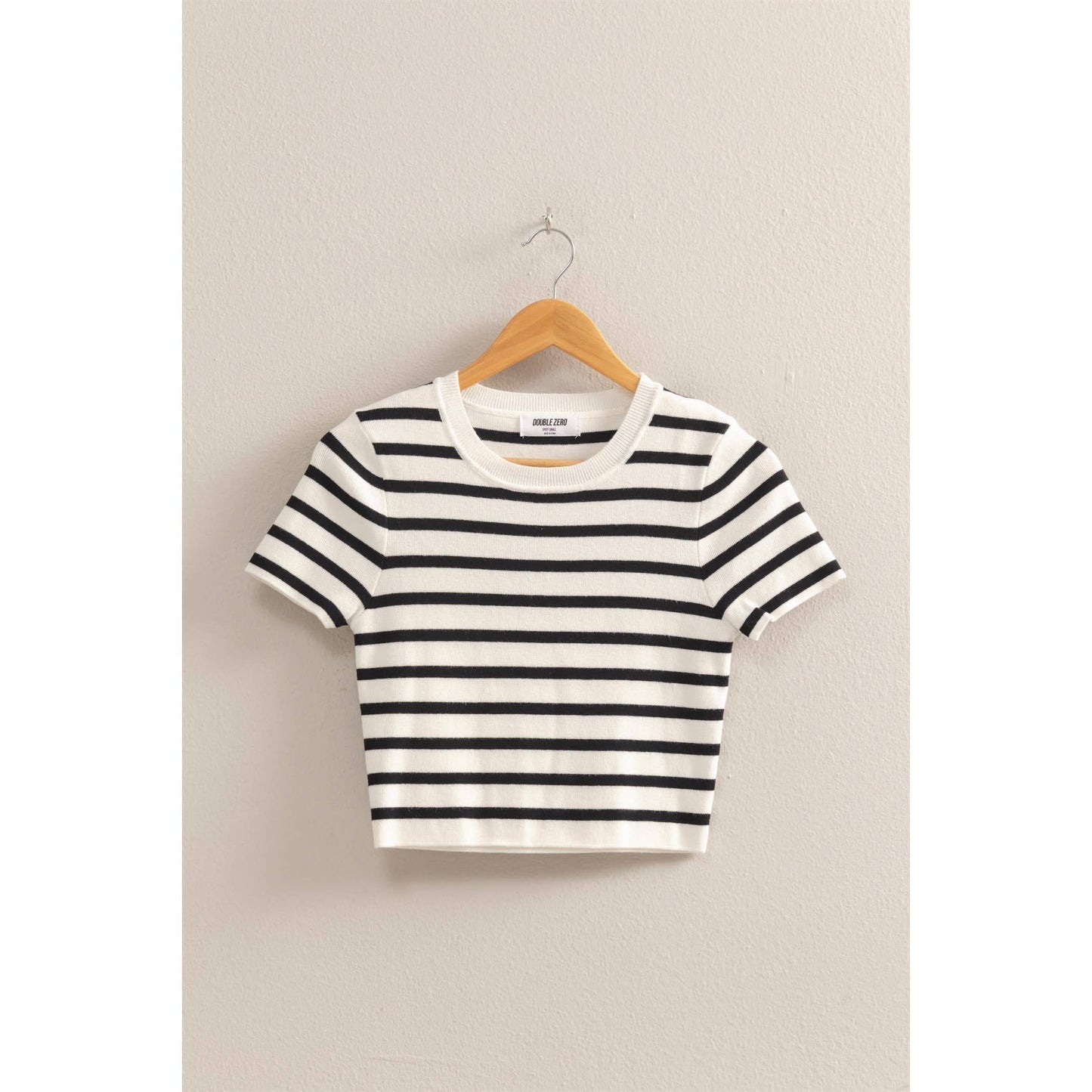 Striped Short Sleeve Crew Neck Crop Top