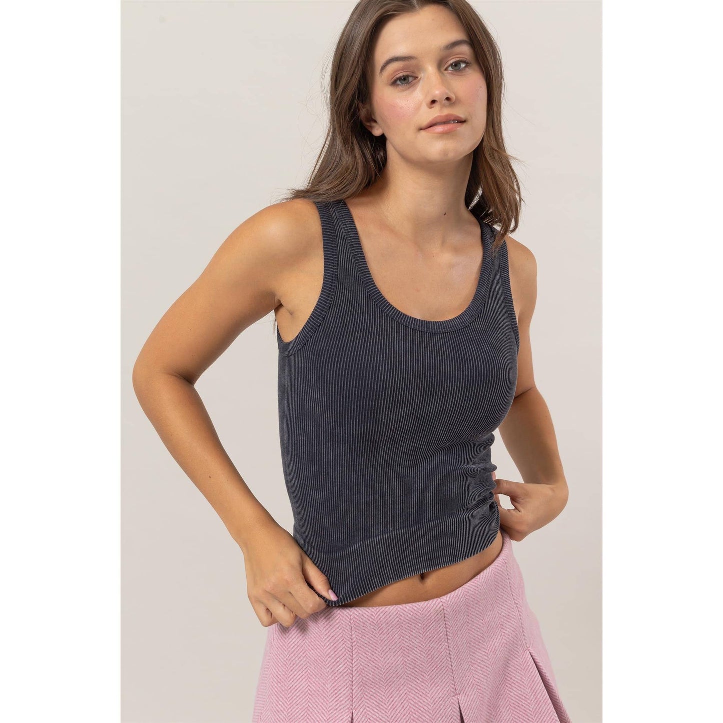 Black Washed Seamless Tank Top
