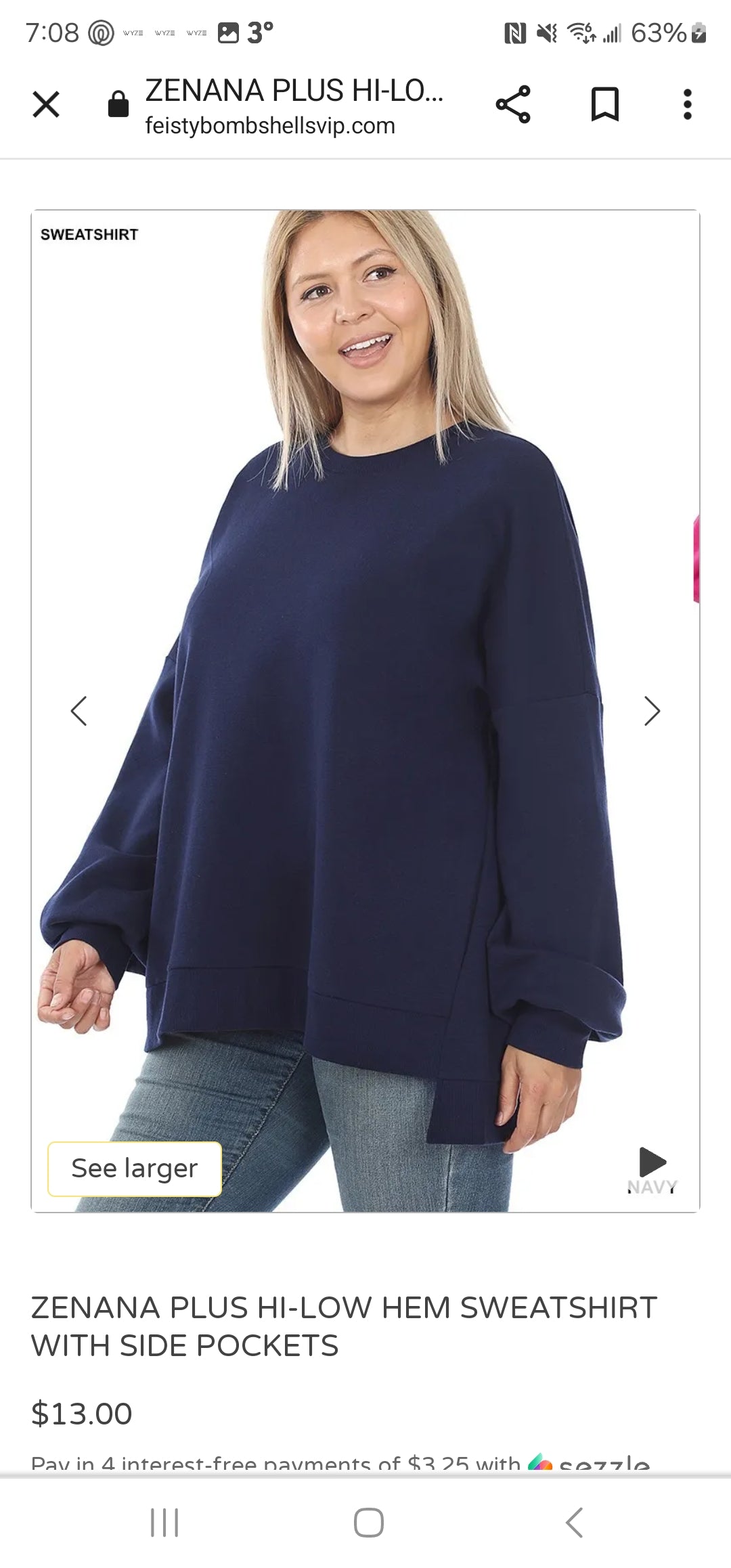 Plus balloon sweatshirt, navy