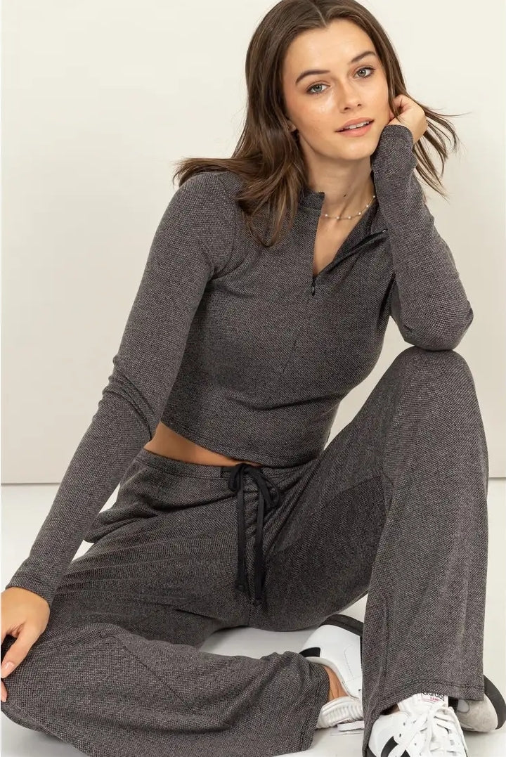 Gray Waffle Knit Crop Top