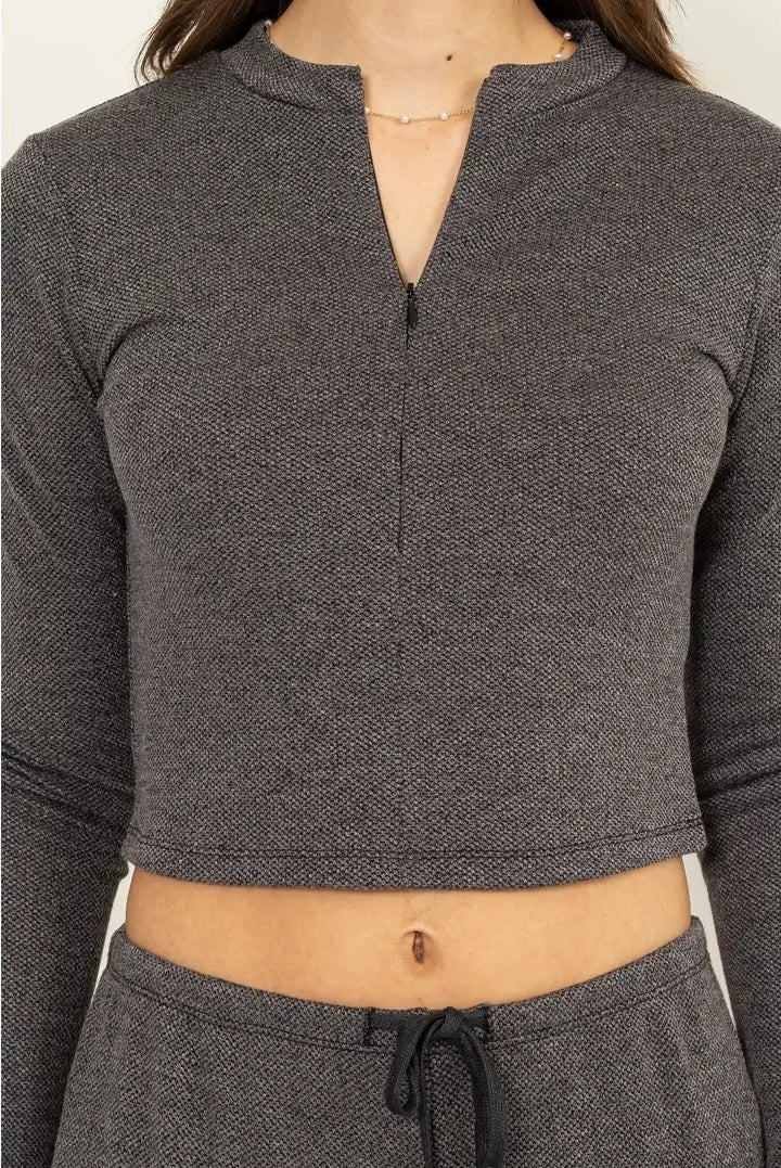 Gray Waffle Knit Crop Top
