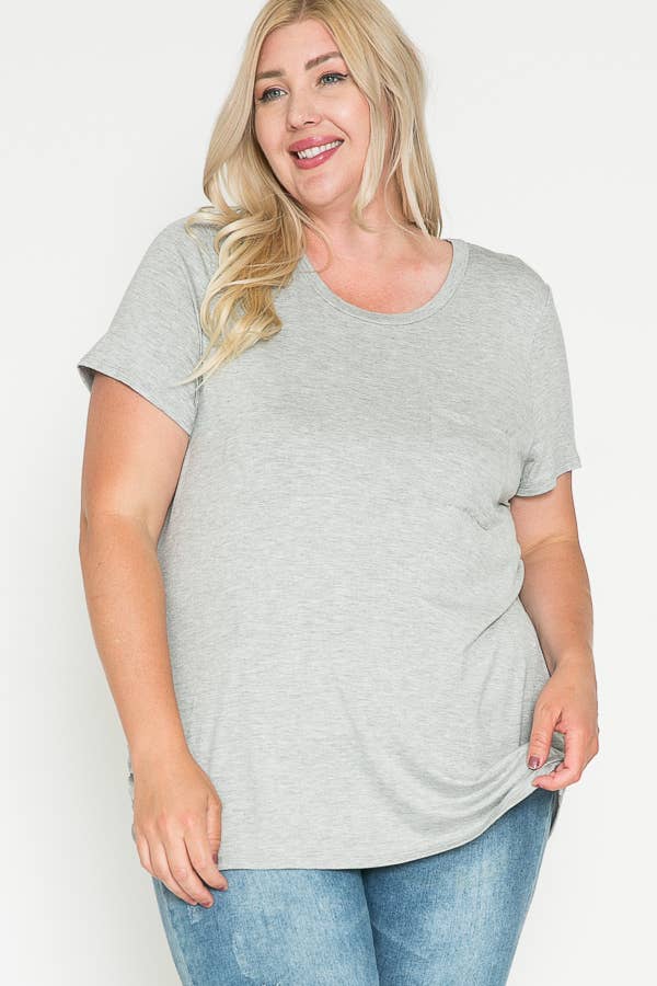 Plus Size Round Neck Solid Basic Side Shirring Blouse Top