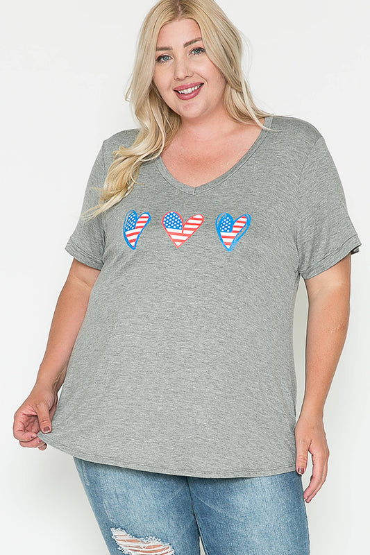 Plus Size 3 Heart Shape U.S. Flag Graphic T
