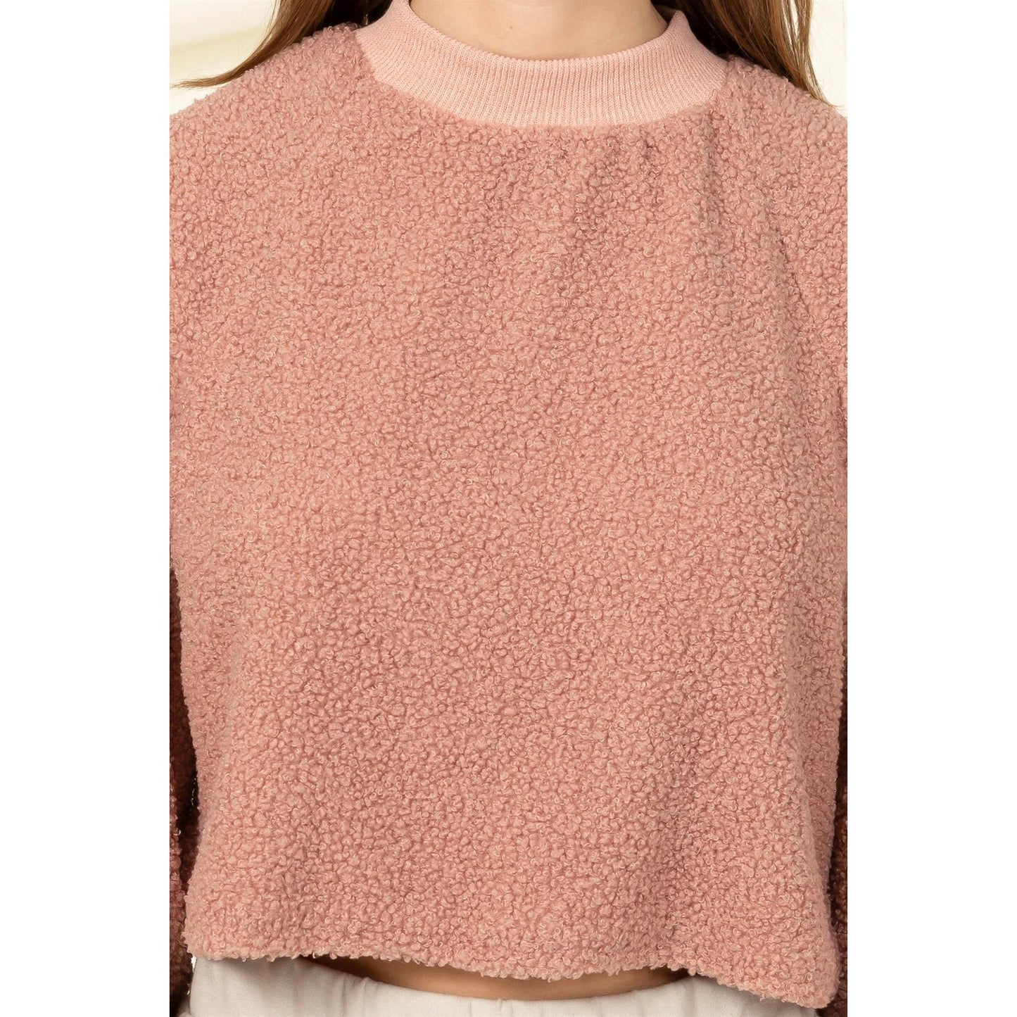 Taupe Raglan Balloon Sleeves Fur Pullover: