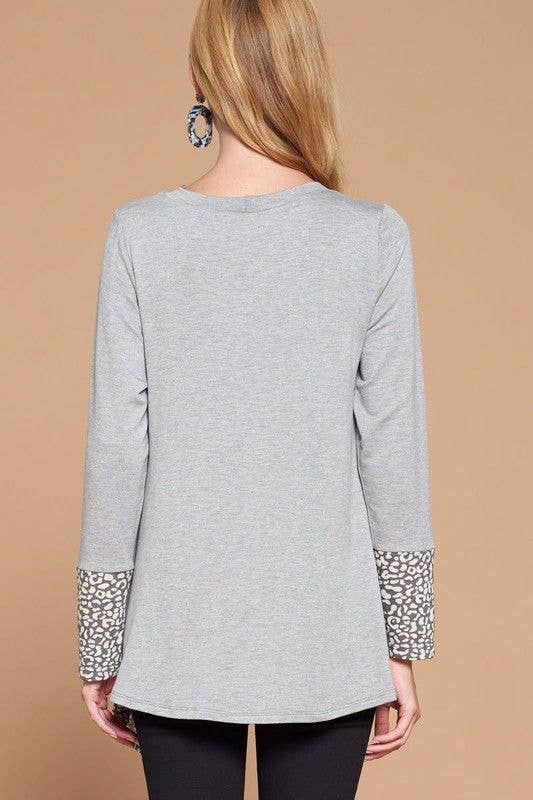 Grey Side Button Tunic Top: Heather Grey