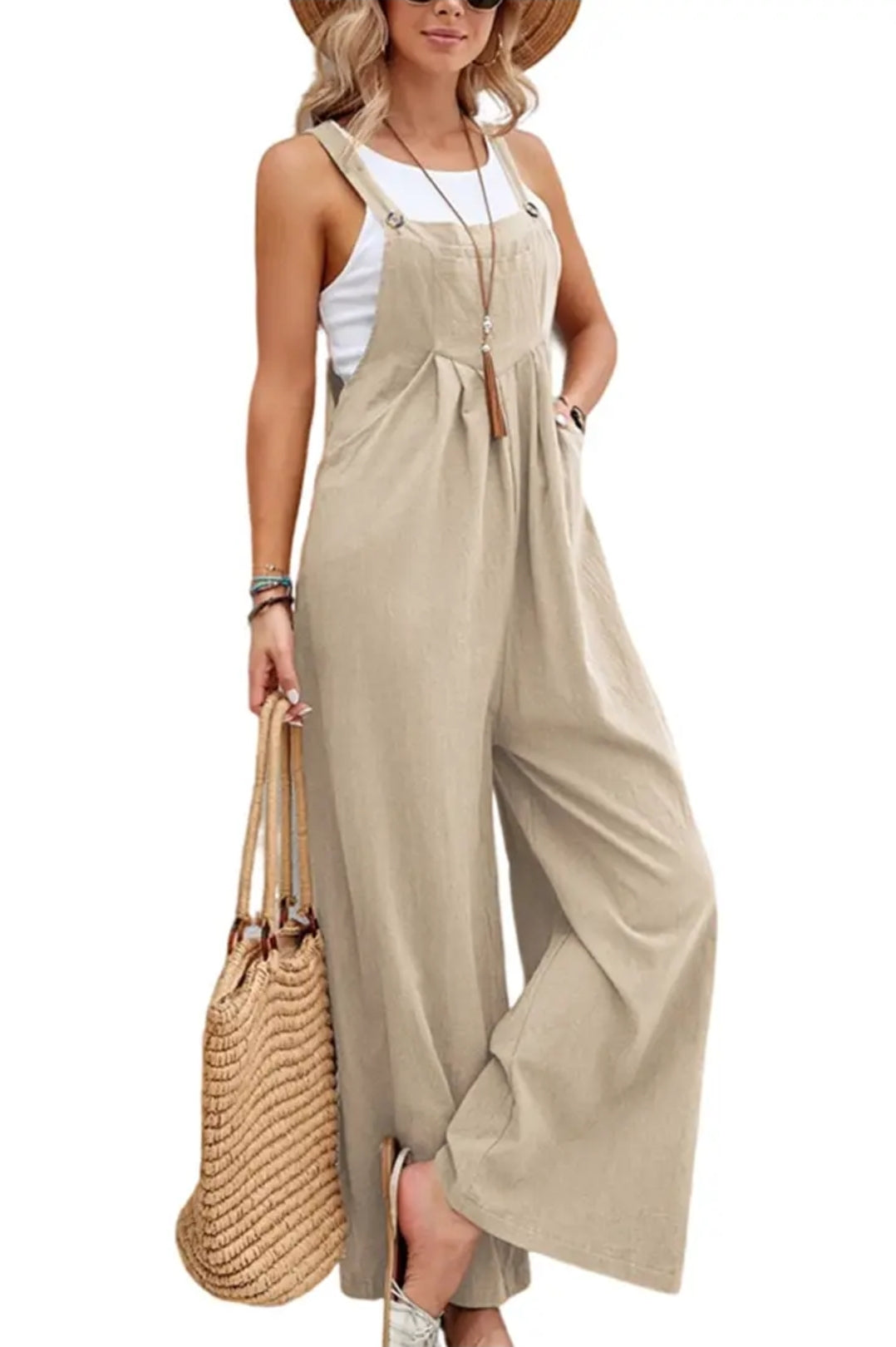 Tan Cotton Button Overalls