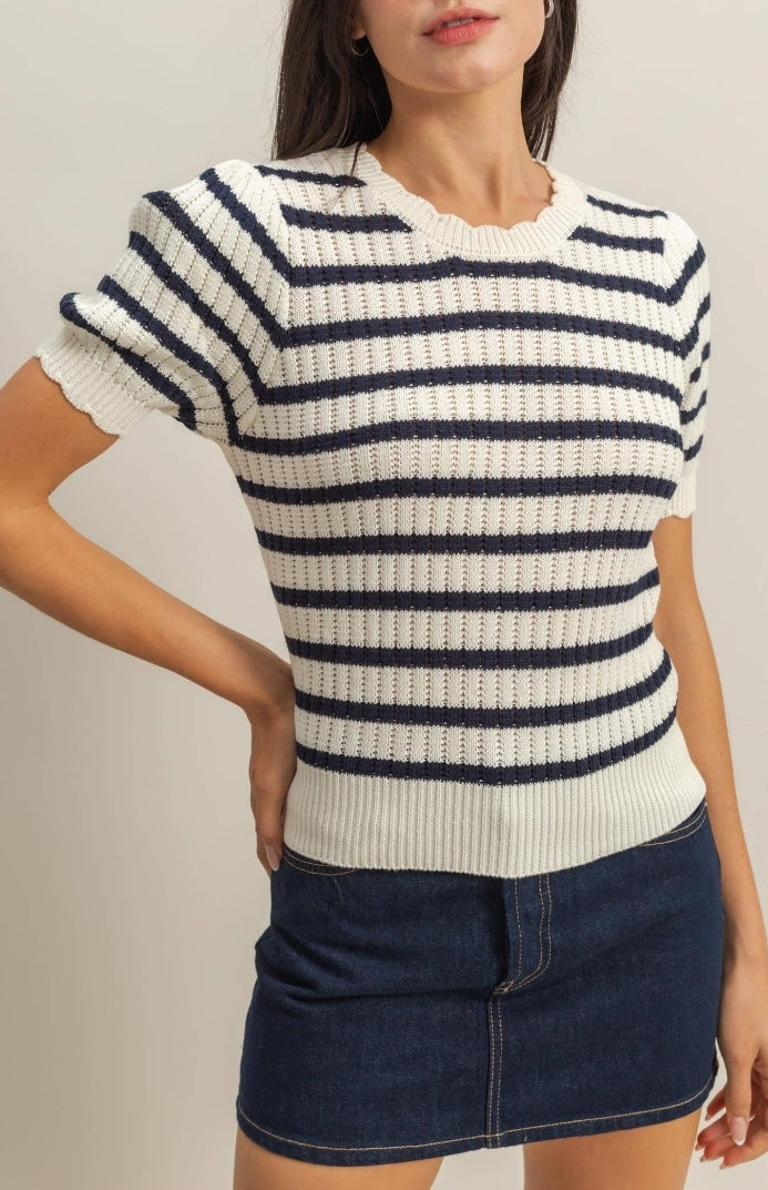 Navy Puff Sleeve Top