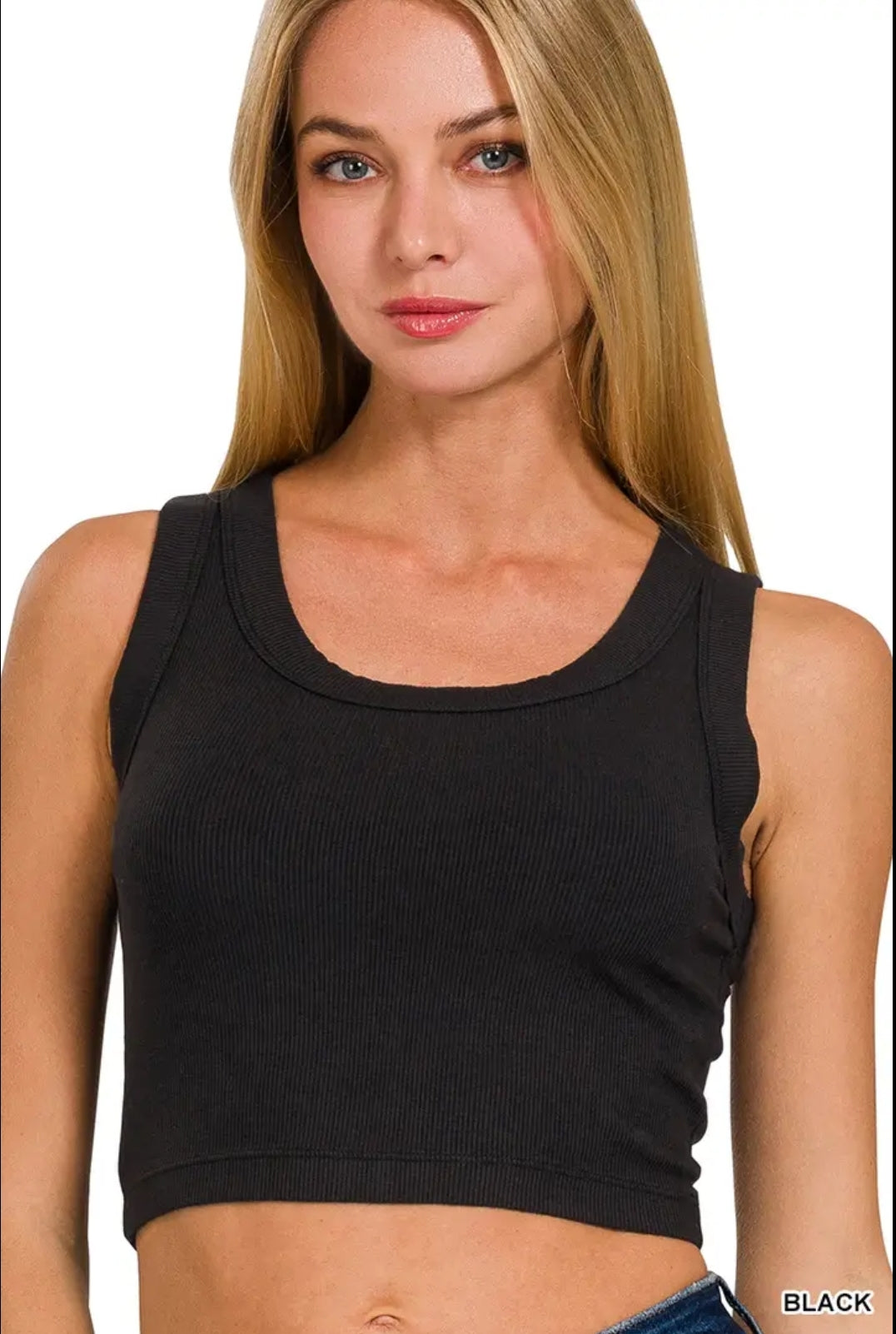 Black Ribbed Crop Tank