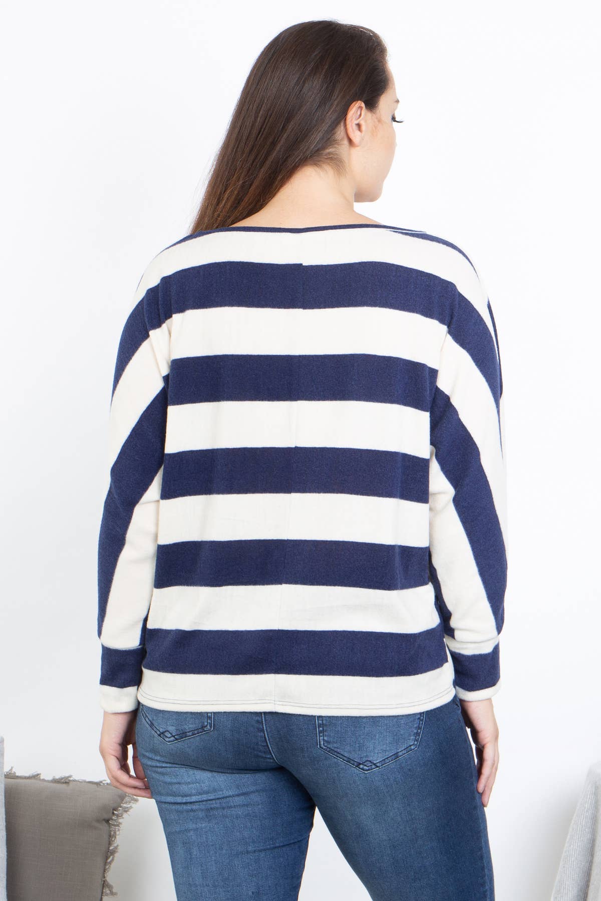 PLUS SIZE BLUE and White STRIPES LONG SLEEVE DOLMAN SLEEVE