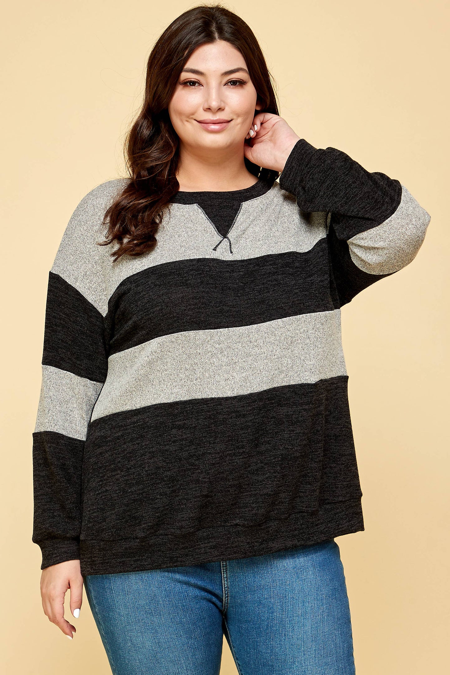 Plus Two-Tone Contrast Casual Top