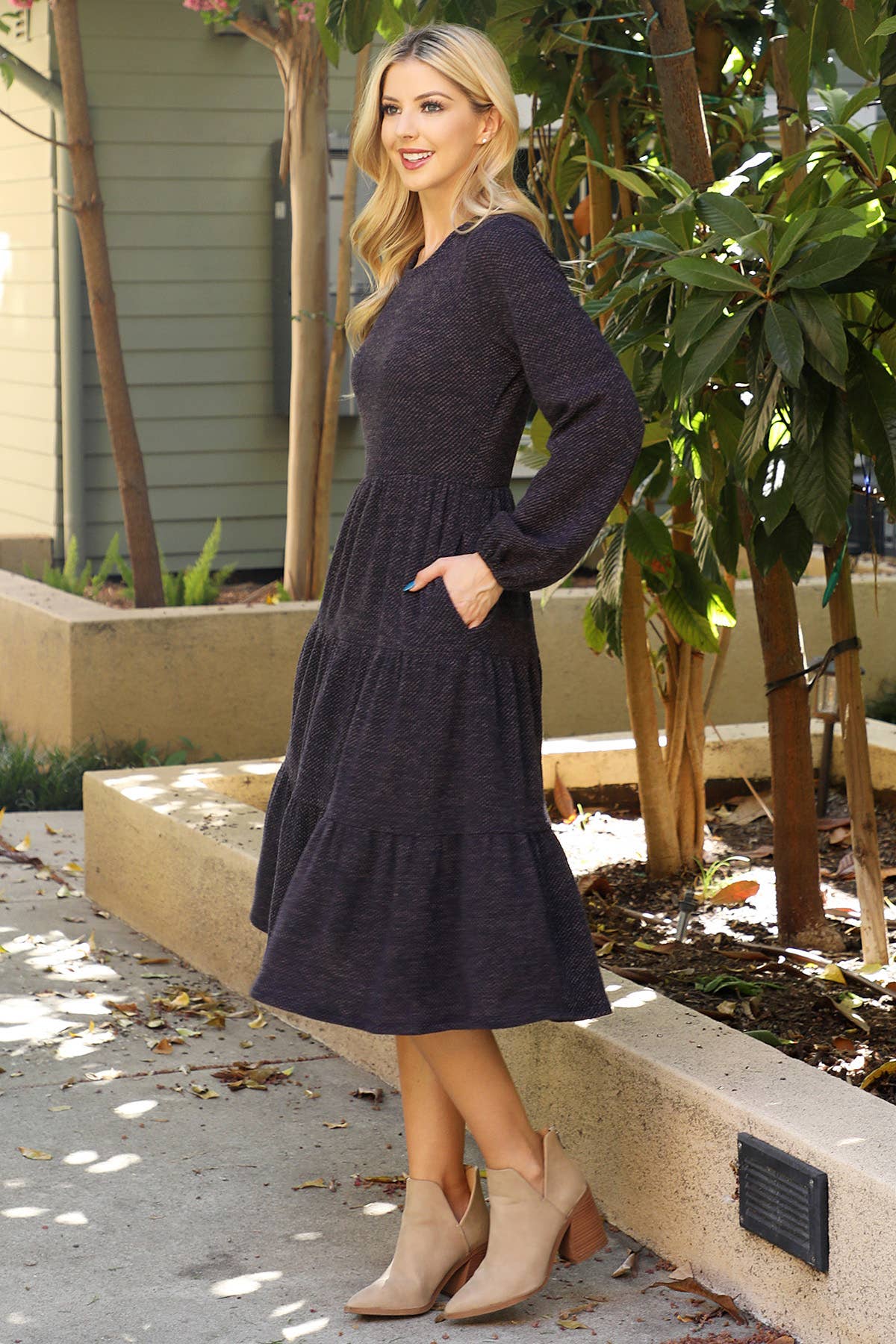Mocha LONG PUFF SLEEVE dress