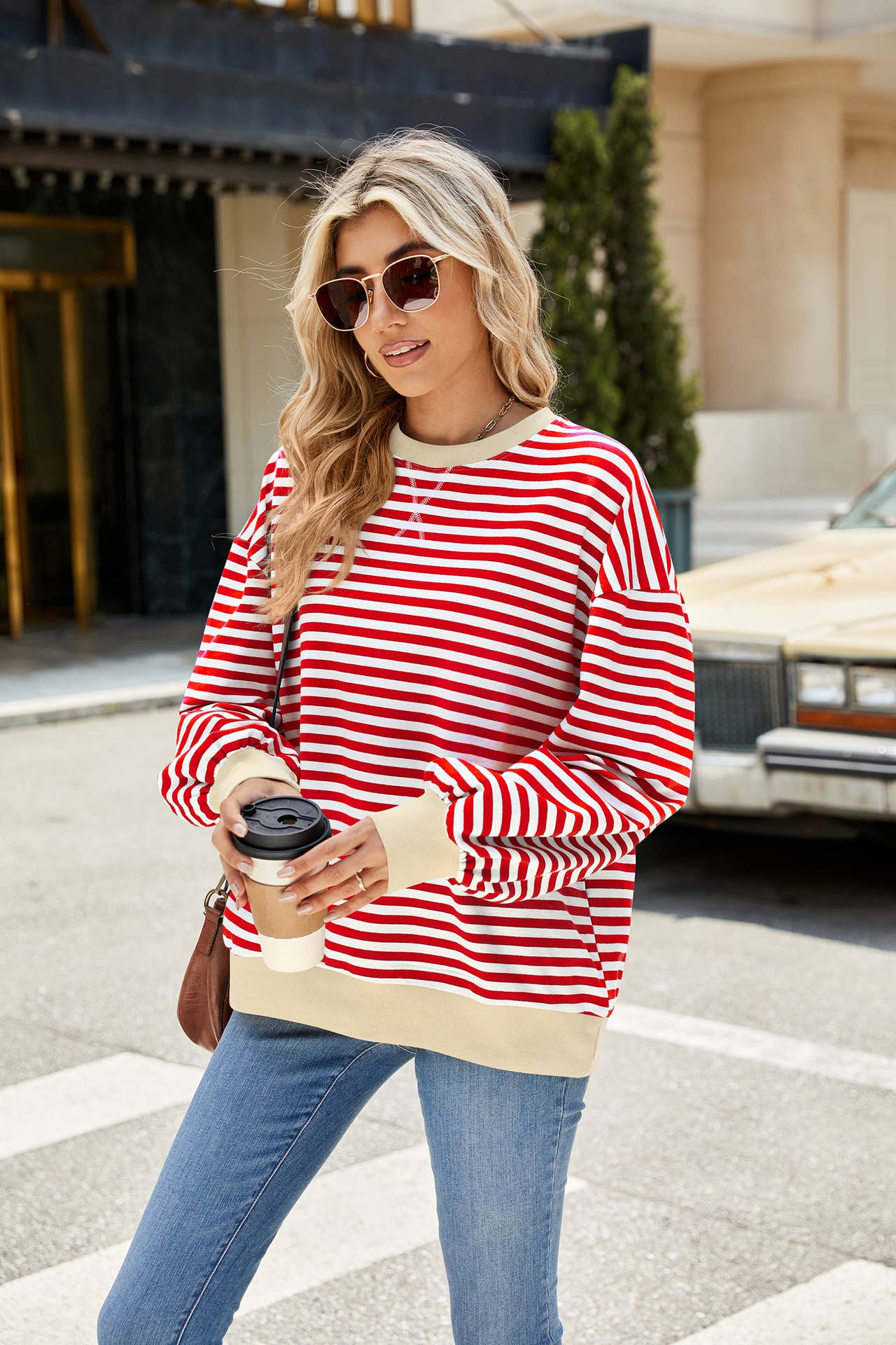 COLOR STRIPED LONG SLEEVE sweatshirt
