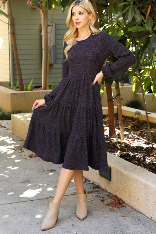 Mocha LONG PUFF SLEEVE dress