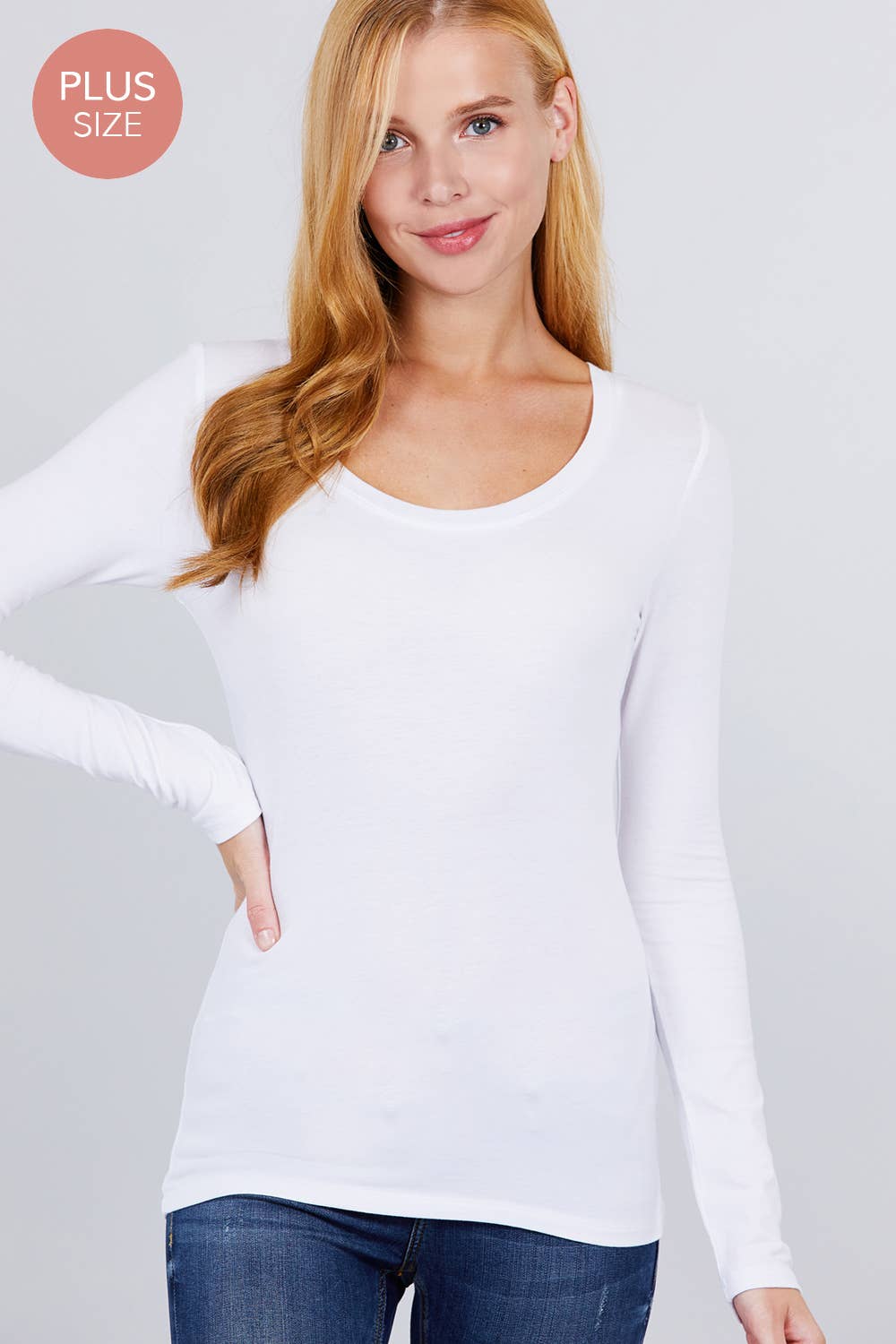 Plus Long Sleeve Scoop Neck Top