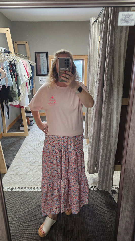 Pink Floral Skirt with Pockets