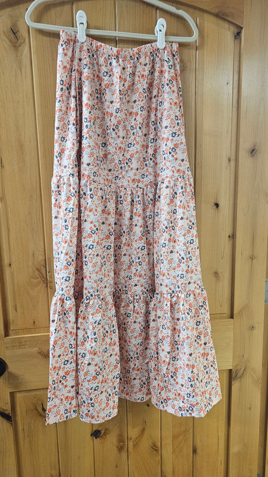 Orange Floral Skirt with Pockets