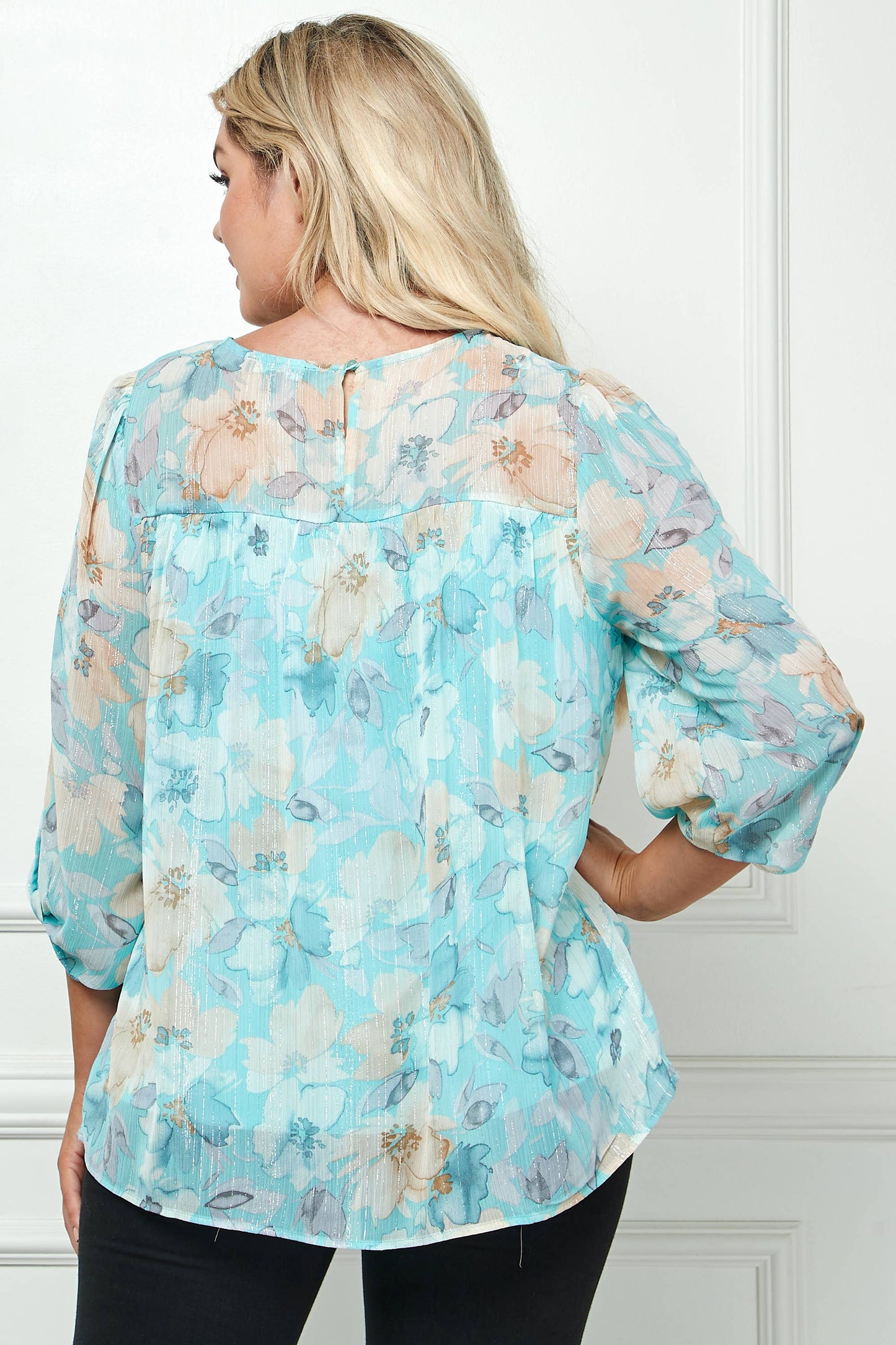 PLUS SIZE BLUE FLORAL BLOUSE