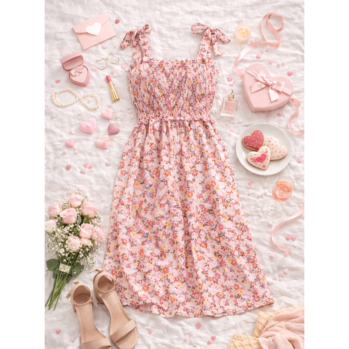 PINK FLORAL MIDI DRESS