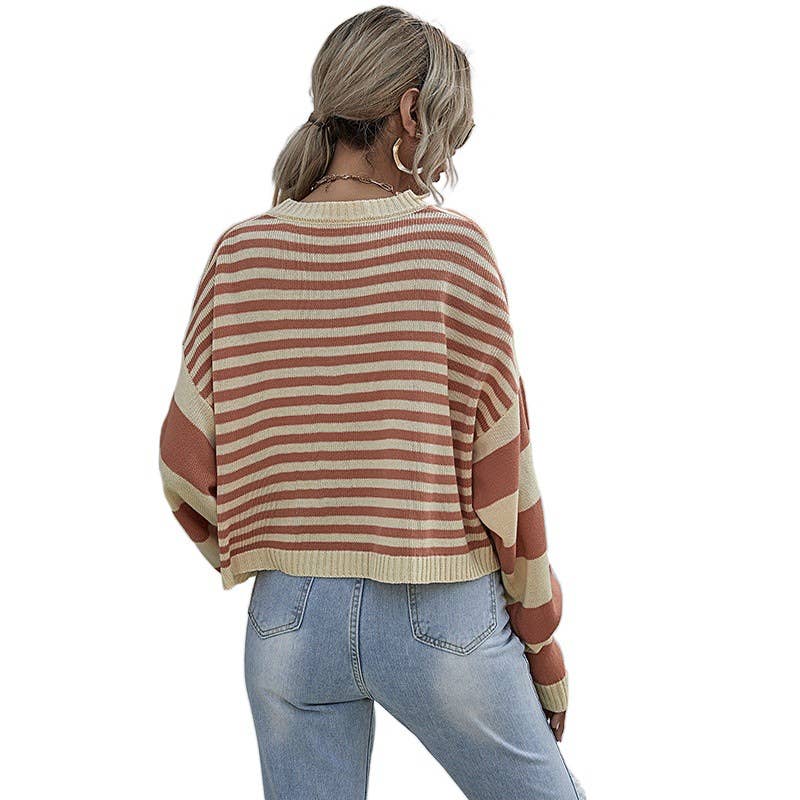 Orange STRIPED PULLOVER SWEATER