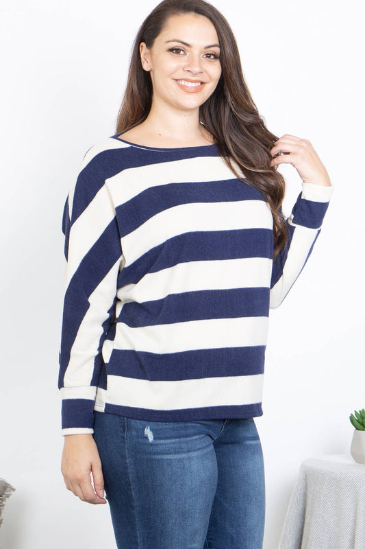 PLUS SIZE BLUE and White STRIPES LONG SLEEVE DOLMAN SLEEVE