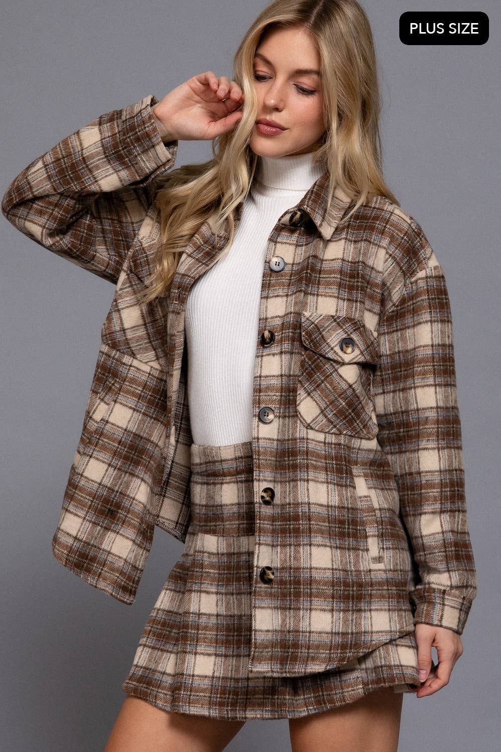 Plus size brown shacket