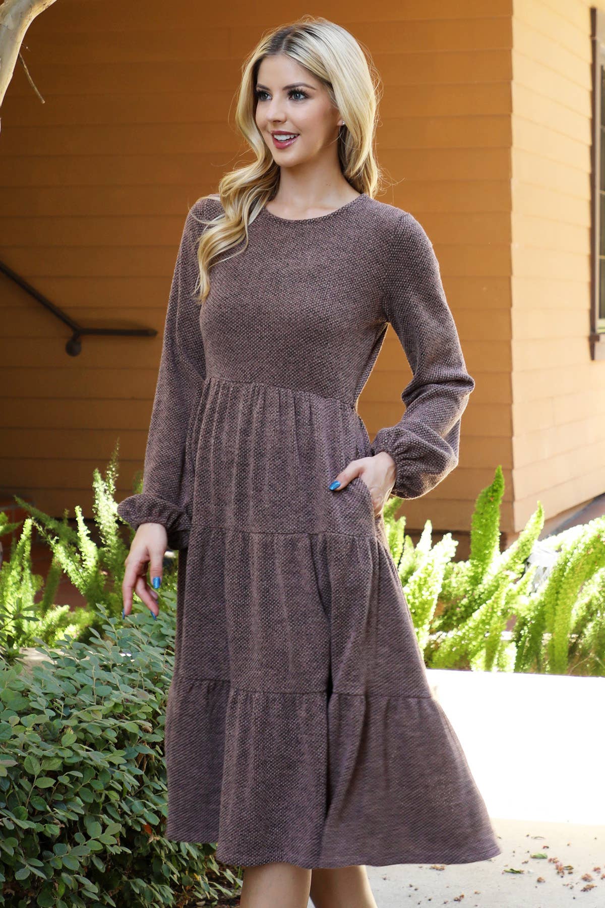 Mocha LONG PUFF SLEEVE dress