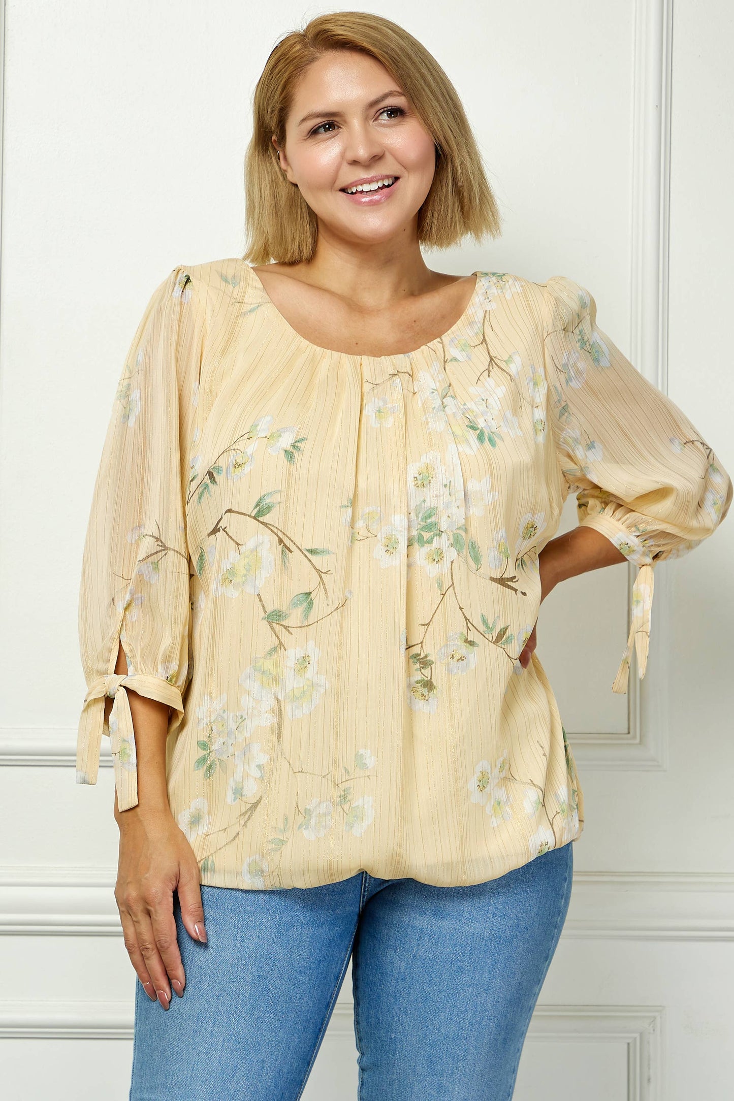 PLUS SIZE YELLOW CHIFFON BLOUSE