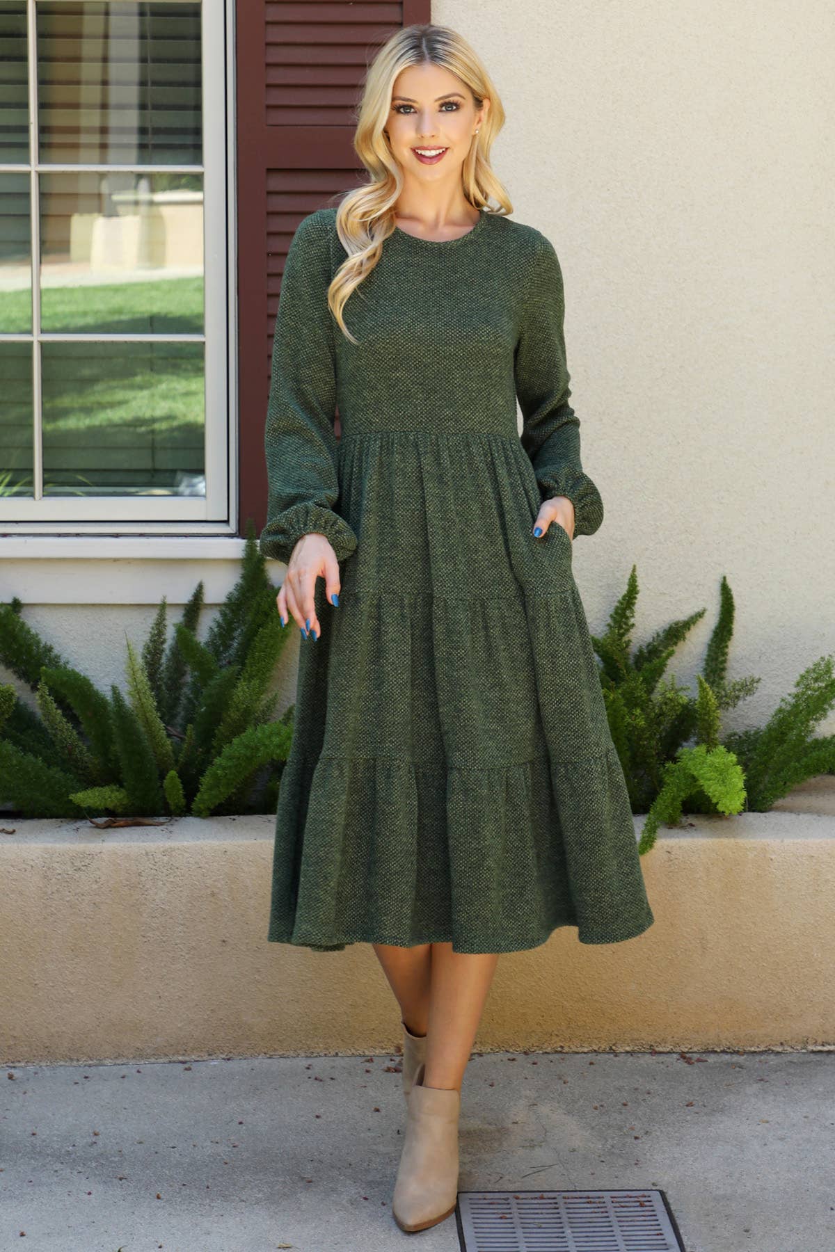 Mocha LONG PUFF SLEEVE dress