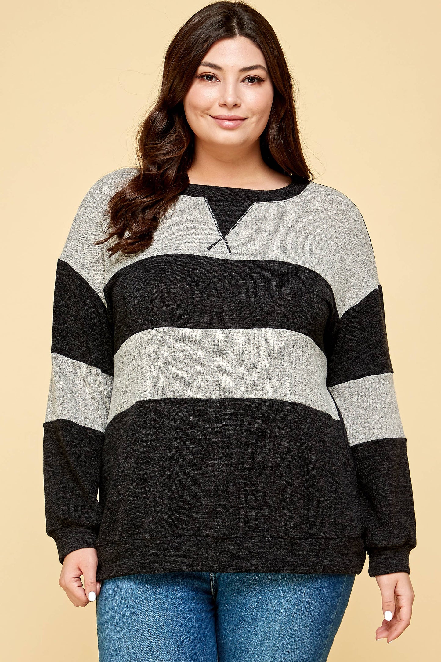 Plus Two-Tone Contrast Casual Top